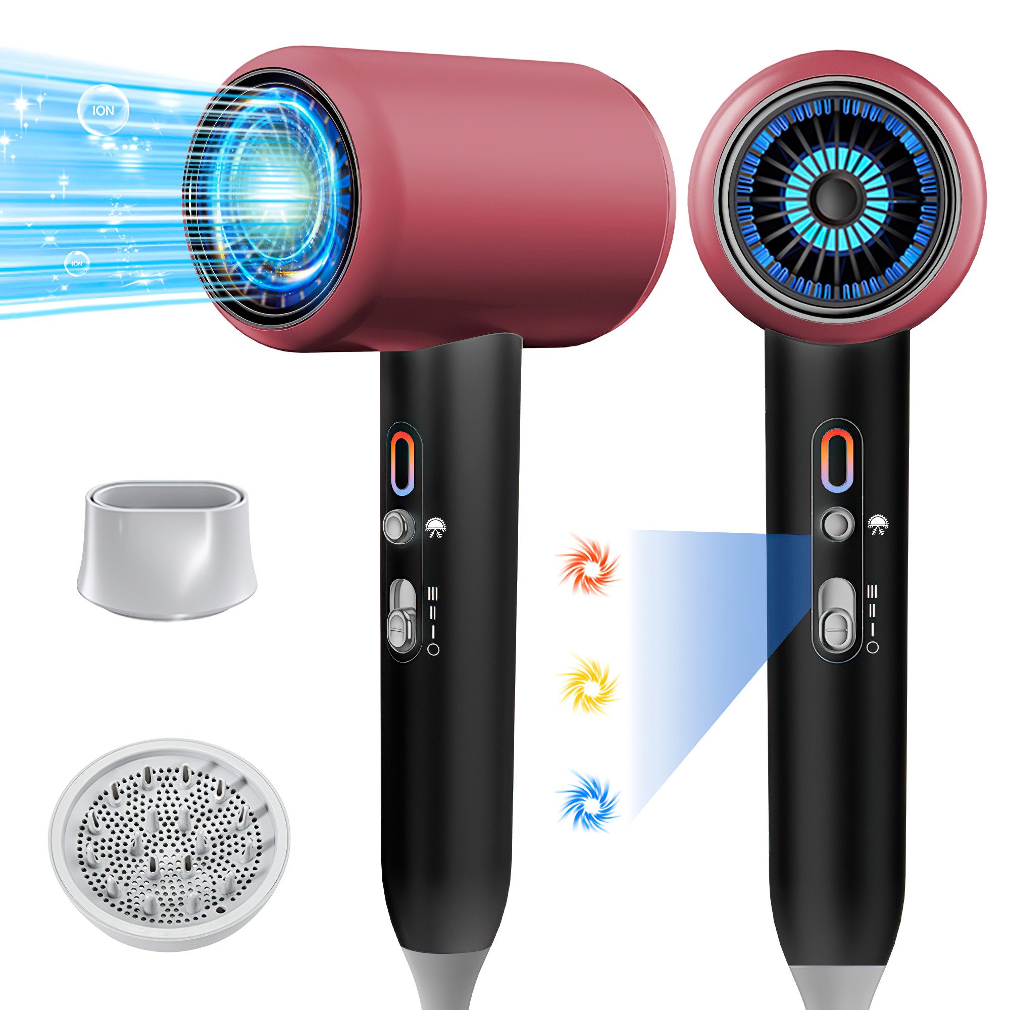 ibettertec Haartrockner Haartrockner Föhn Ionen 2400W,Anti-Spliss mit Kaltluft Modus, 2400,00 W, (25m/S, 3 Stylingaufsätze, angereichert mit Keratin und, Mandelöl, Ionenpflege - Anti Frizz, langlebiger AC-Motor)