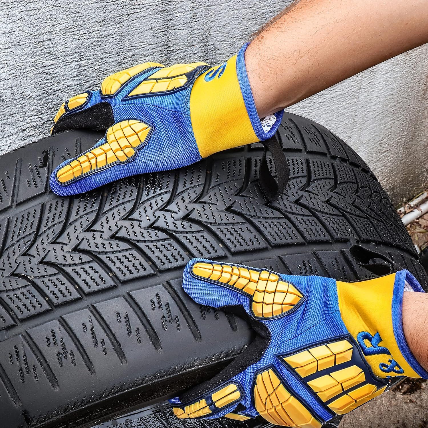S&R Arbeitshandschuhe Mechaniker Handschuhe mit flexiblen Protektoren, Gr.10, 1 Paar (2-St) für KFZ-, Metall-, Bau-, Holzarbeiten, stoßdämpfende Knöchelschutz
