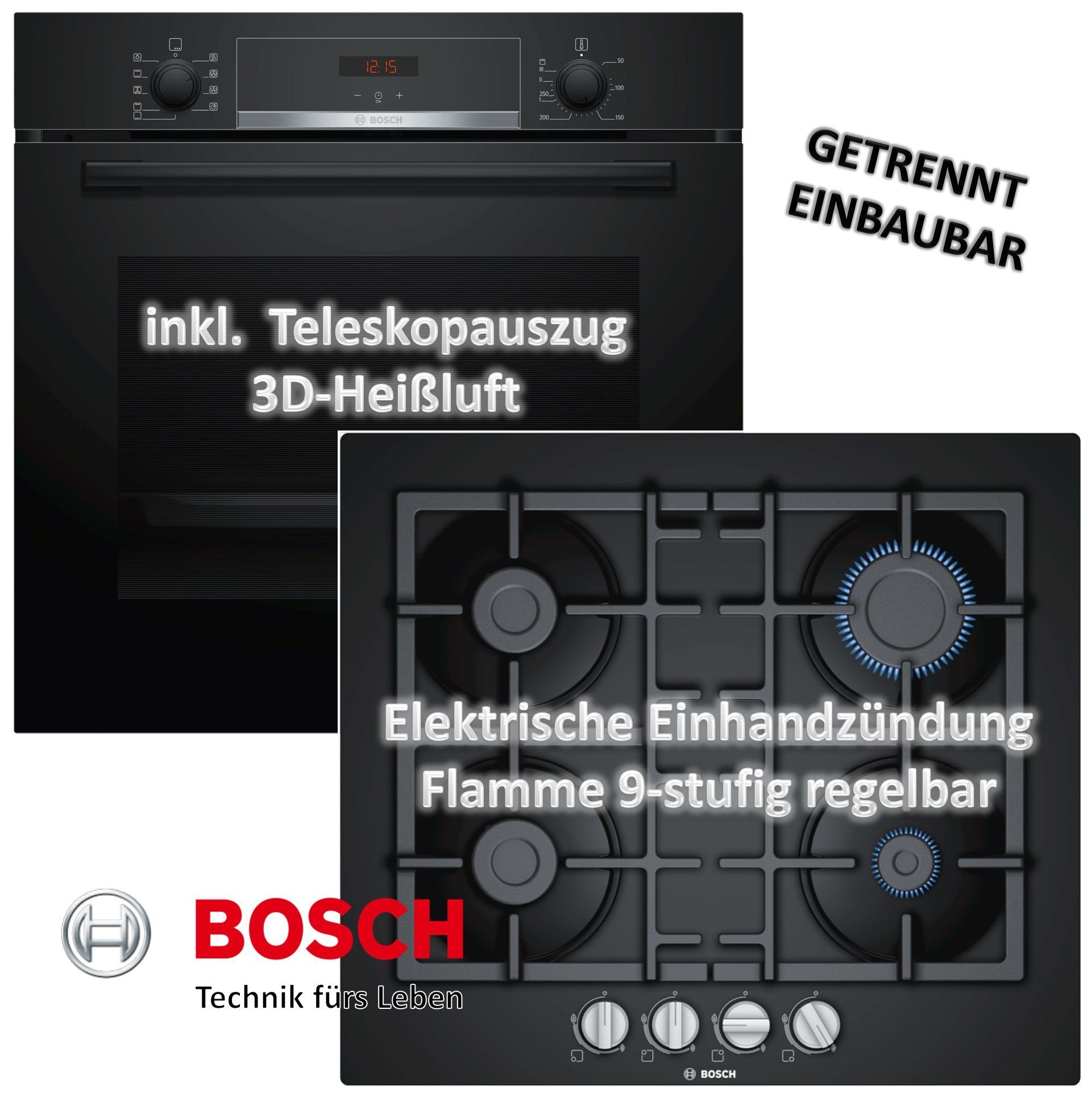 keenberk Gasherd-Set Bosch Backofen HBA534EB0 mit Bosch Gaskochfeld  PNP6B6B90 - autark, 60cm