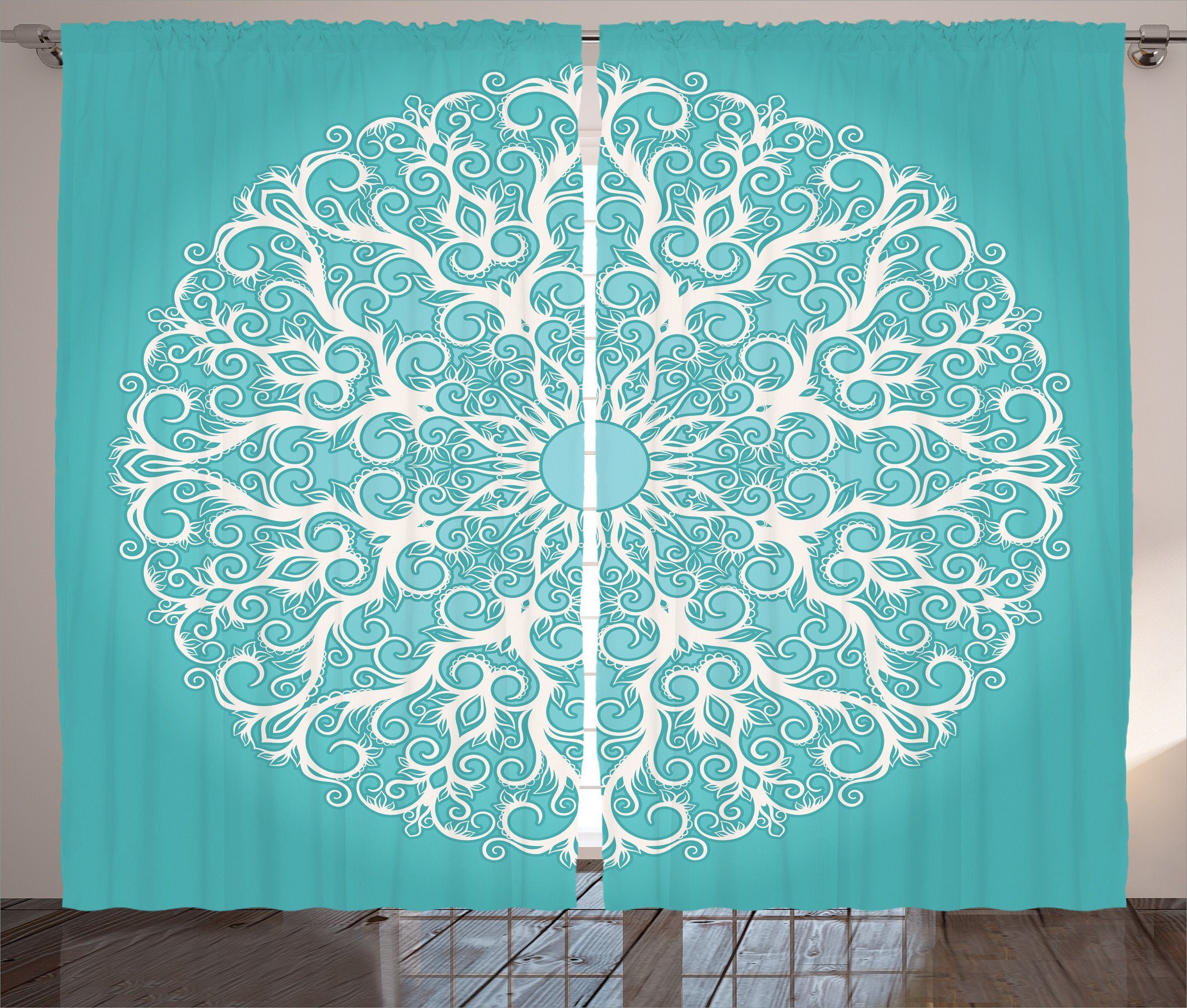 Gardine Schlafzimmer Kräuselband Abakuhaus, Blumen Curves Symmetrische mit Schlaufen Haken, Weiß Vorhang und