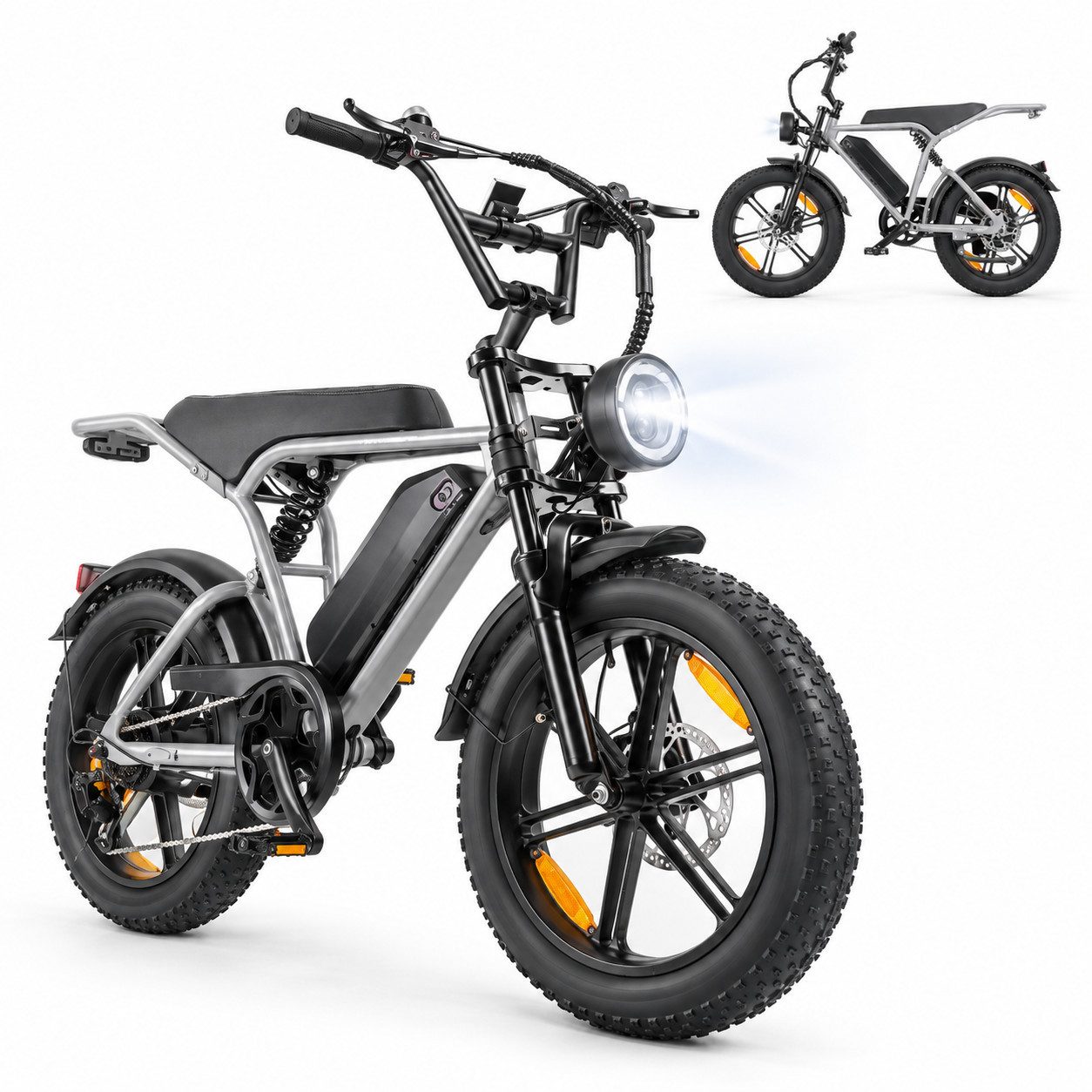 ELEKWHEELS E-Bike Fatbike 20" Fatbike, 48V 15Ah Akku bis 108km, 250W Motor 80Nm, 7 Gang Shimano, Kettenschaltung, Vollfederung