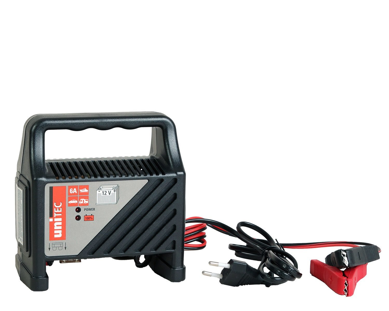 UNITEC Werkzeugwagen Batterie-Ladegerät 12V 6A Anzeige, Auto Kfz PKW Boot Camper Batterie-Lader Akku