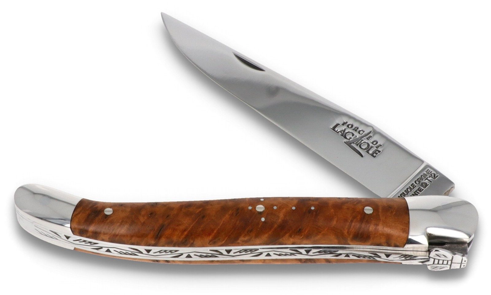 Forge de Laguiole Taschenmesser 1211 IN TH BRI, Griff 11cm Thuja - Verzierte Feder - Klinge Backen Stahl glänzend