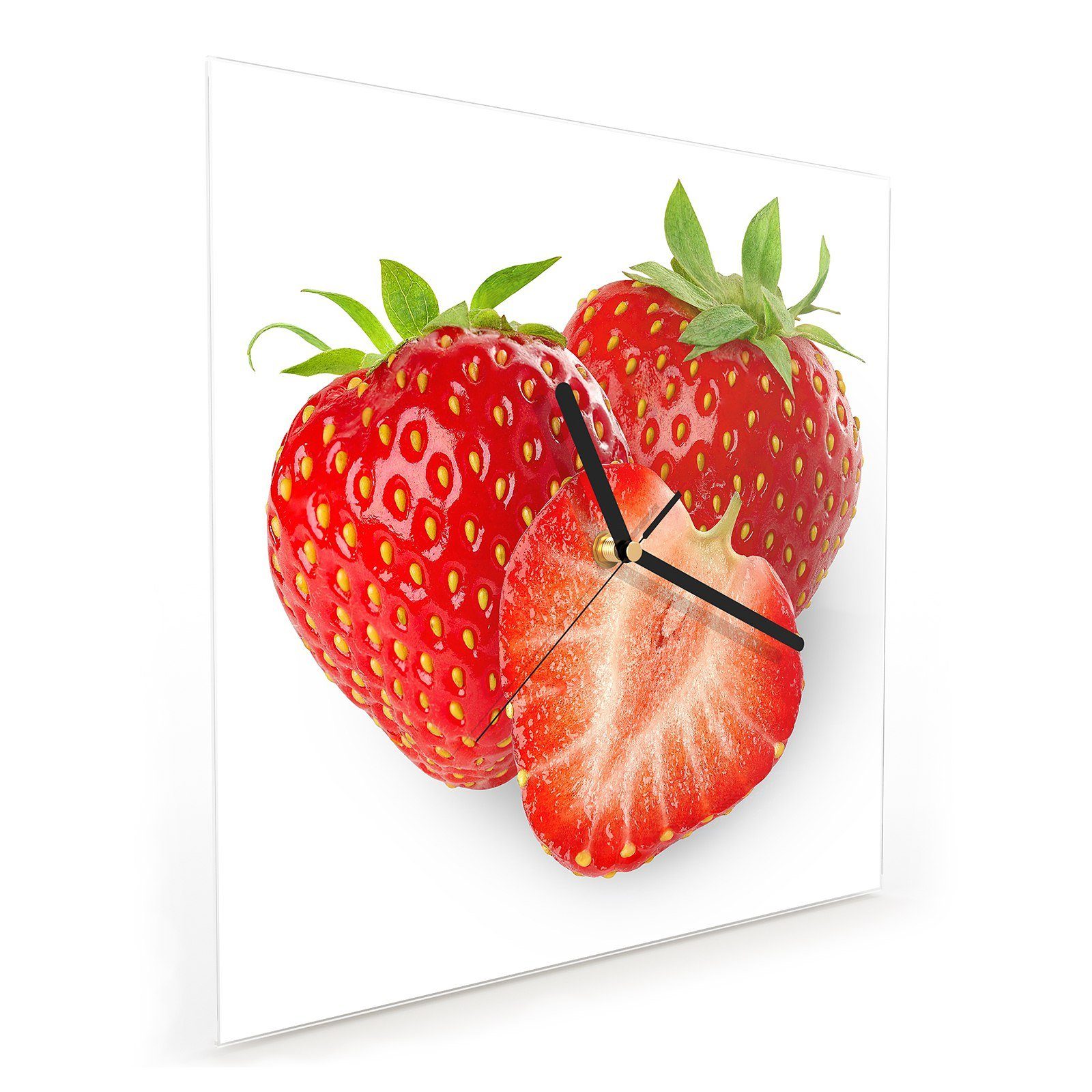 Schöne mit cm Wanduhr Motiv Wandkunst Größe Erdbeeren Primedeco x 30 Glasuhr Wanduhr 30