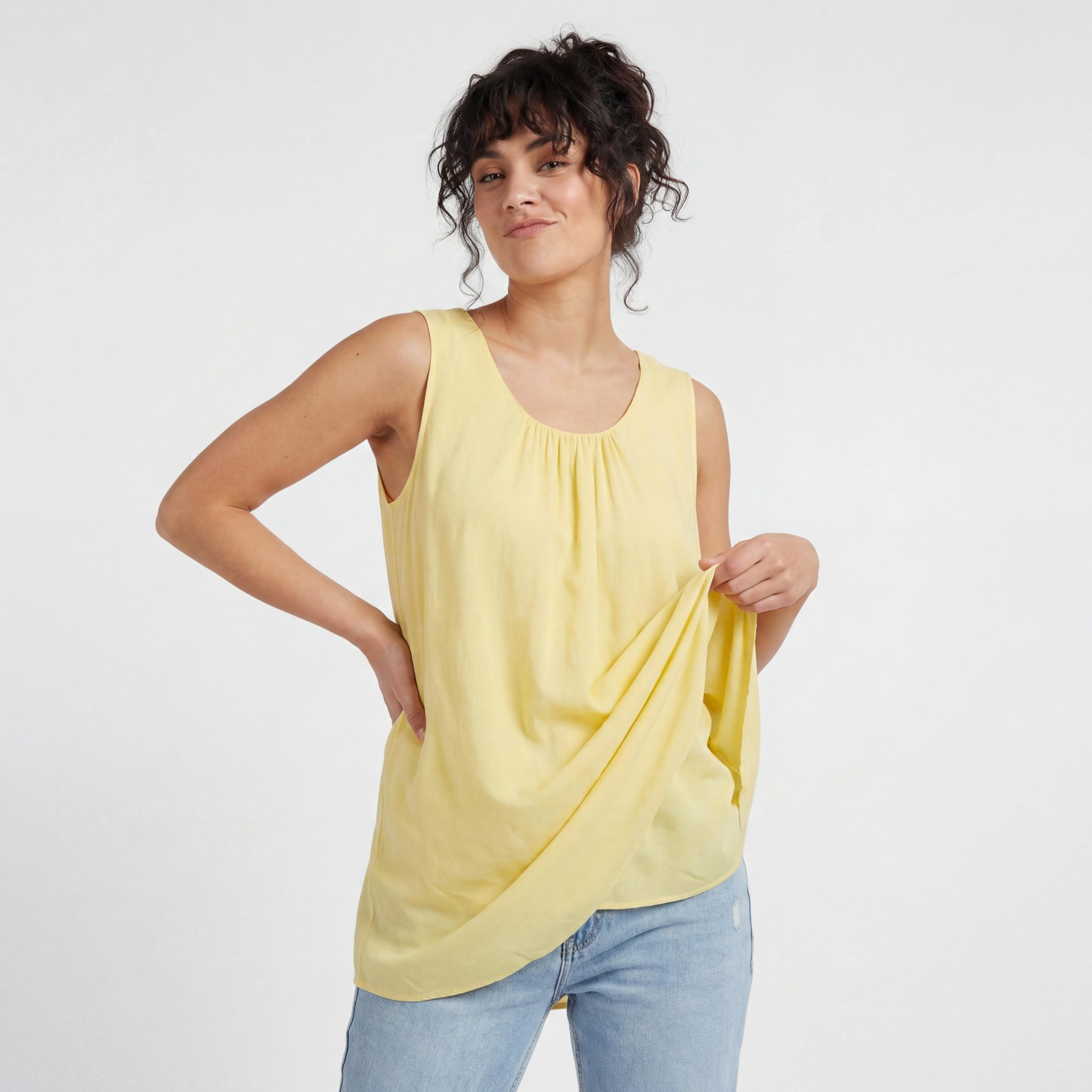 OriginalYou Trägertop Damen Long Top Sommer Oberteil ärmelloses Strandshirt mit Innentop für blickdichten Tragekomfort, erhältlich von 36-50