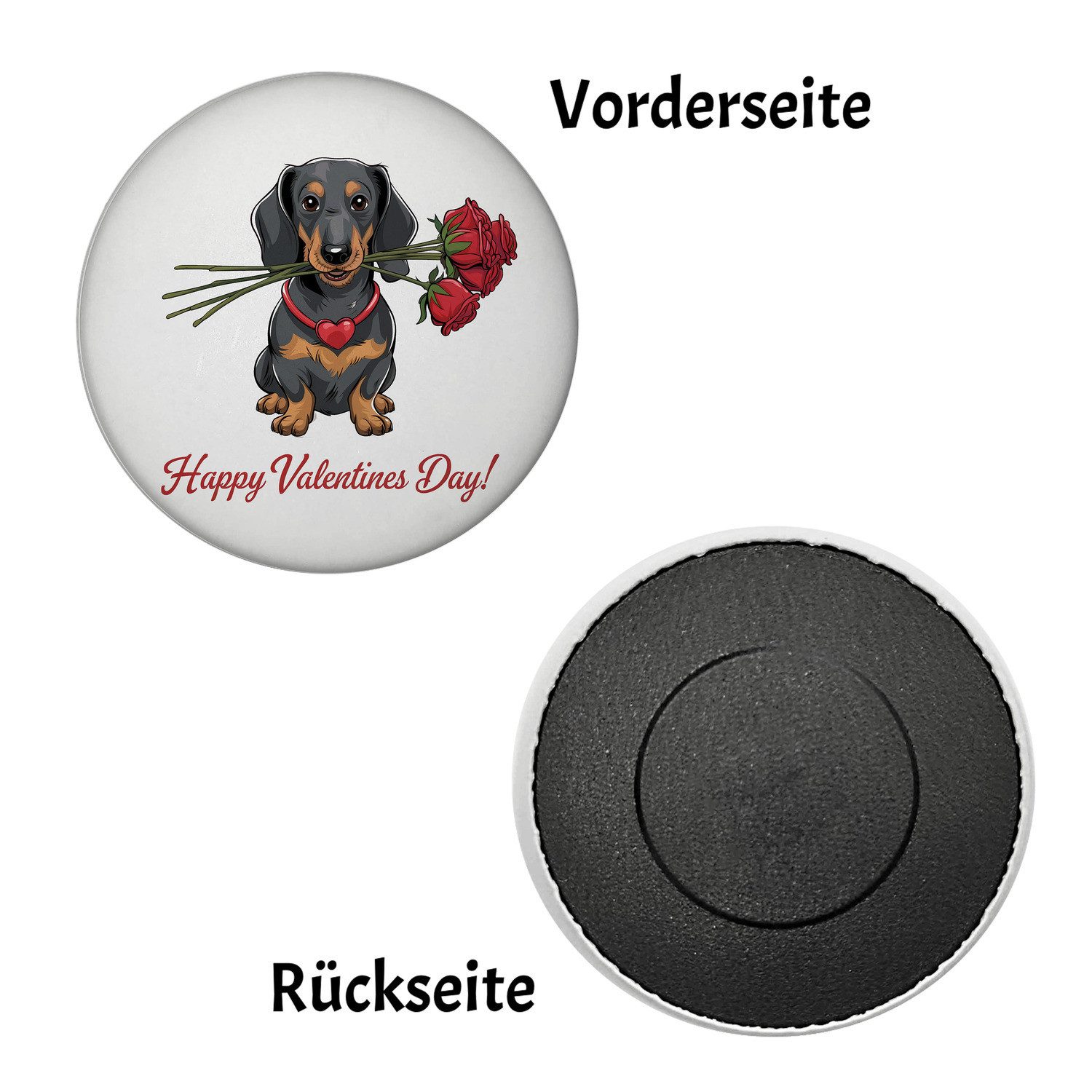 Thumbnail - speecheese Magnet Niedlicher Dackel mit Rosen Magnet Happy Valentines Day