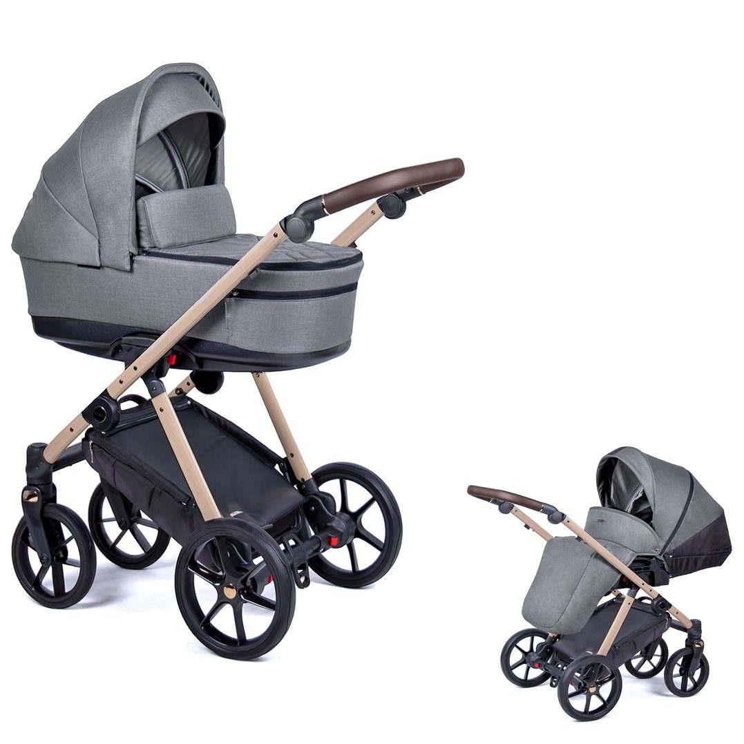 babies-on-wheels Kombi-Kinderwagen 2 Axxis in 24 Designs beige - - 1 in Kinderwagen-Set Teile 14 Grau Gestell =