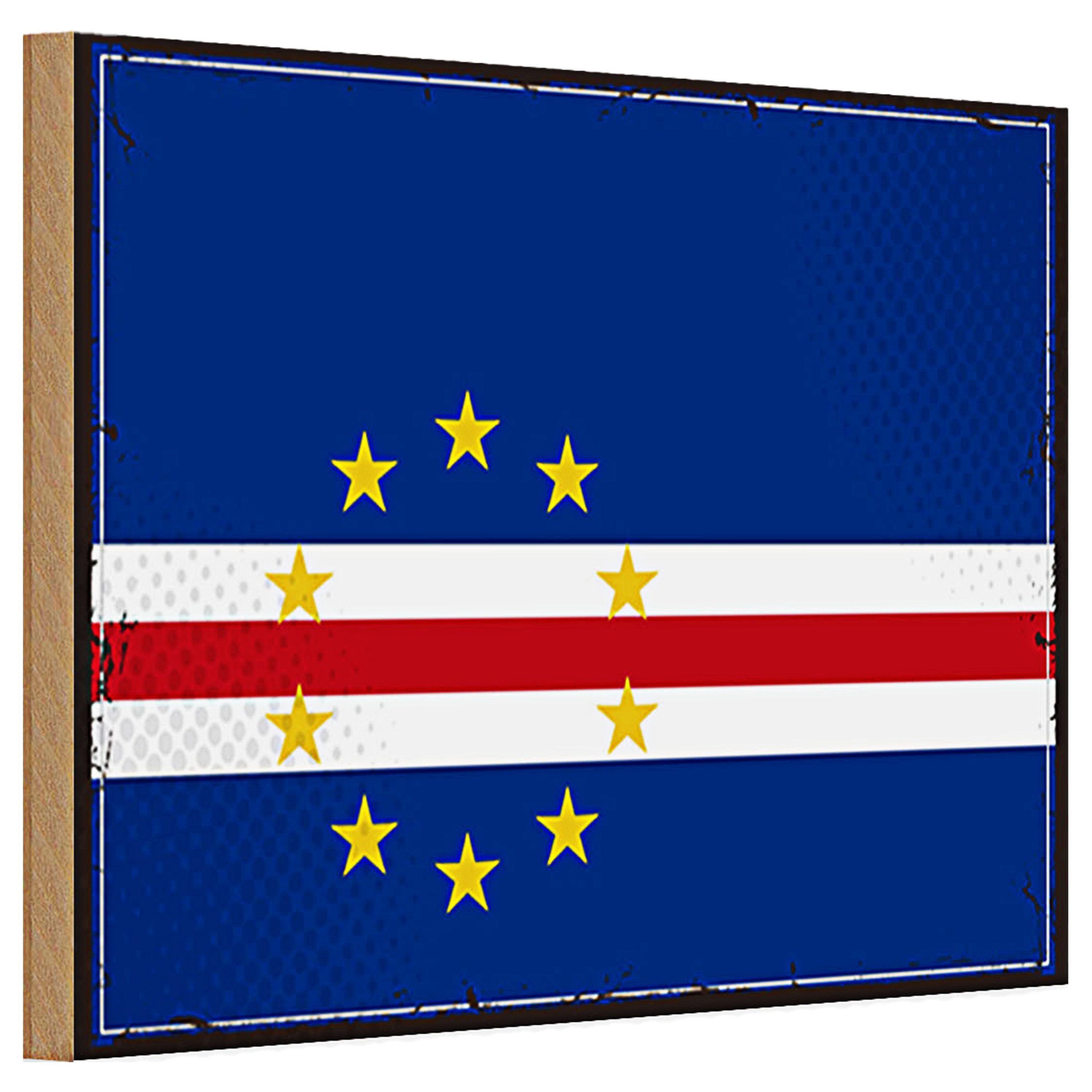 Roomando Holzbild Holzschild Flagge Kap Verde 30x20cm Retro Flag Cape Verde