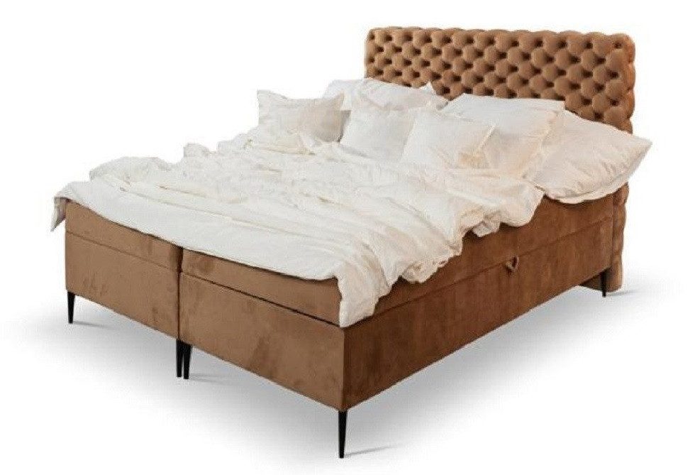 JVmoebel Boxspringbett Elegantes Doppelbett aus braunem Holz mit Chesterfield-Verzierung (1-St., Bett), Made in Europa