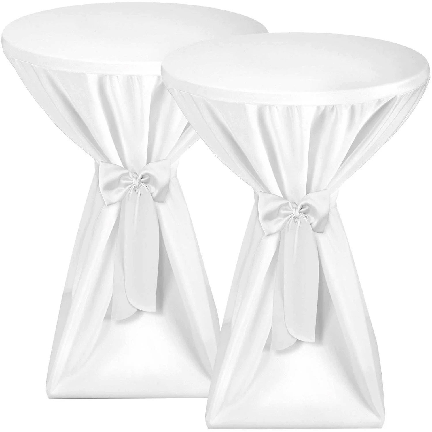 Beautissu Stehtischhusse 2X Premium Stehtischhusse Blickdicht Weiß Ø 60-65 cm, Bügelfrei & 40°C Waschbar Stehtischüberzug mit Schleifenband