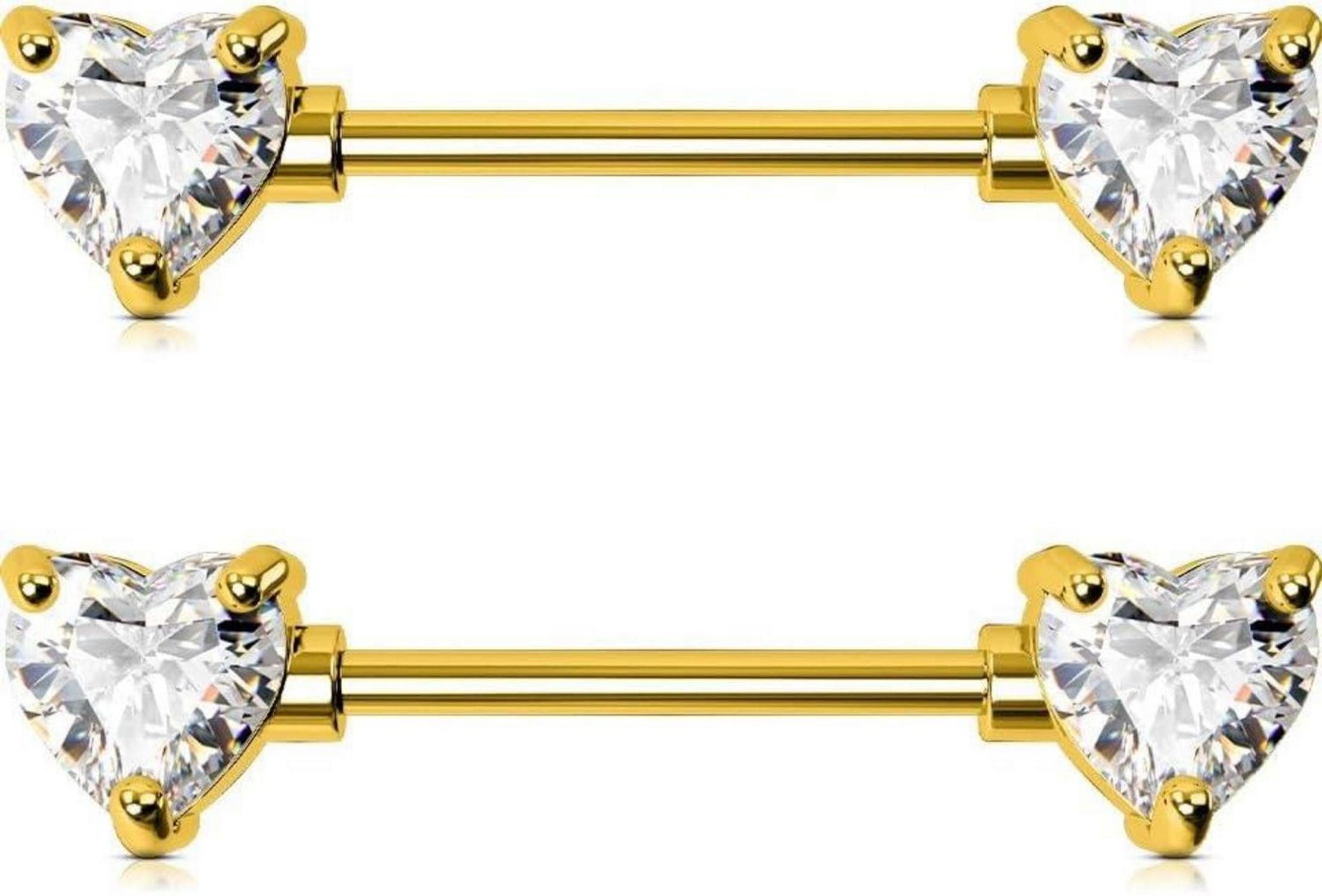 Brustwarzenpiercing 14G Titan Nippel Piercing Schmuck Herz CZ Barbell Bars Gold