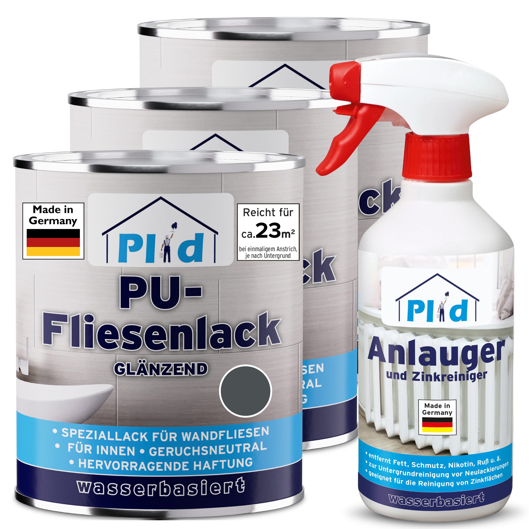 plid Fliesenlack Premium Fliesenlack Fliesen Lack Fliesenfarbe & 0,5l Anlauger, schnelltrocknend, spritzwasserbeständig, verarbeitungsfertig