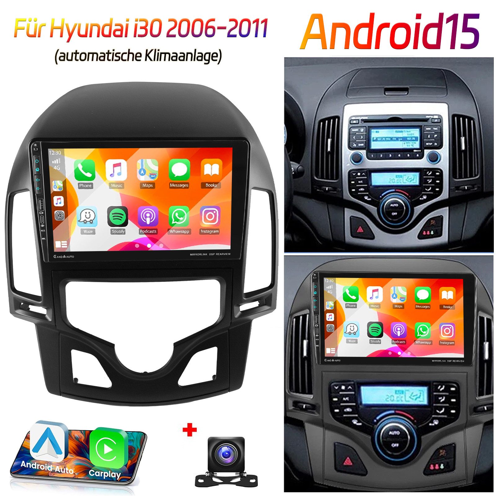 ESSGOO DAB+ 64G Für Hyundai I30 2006-11 Android 15 Autoradio Carplay GPS Navi Autoradio (RDS, 4+64GB(optional), Digitalradio (DAB), FM, AM, Carplay Android Auto Bluetooth EQ USB GPS Navi WIFI Touchscreen)
