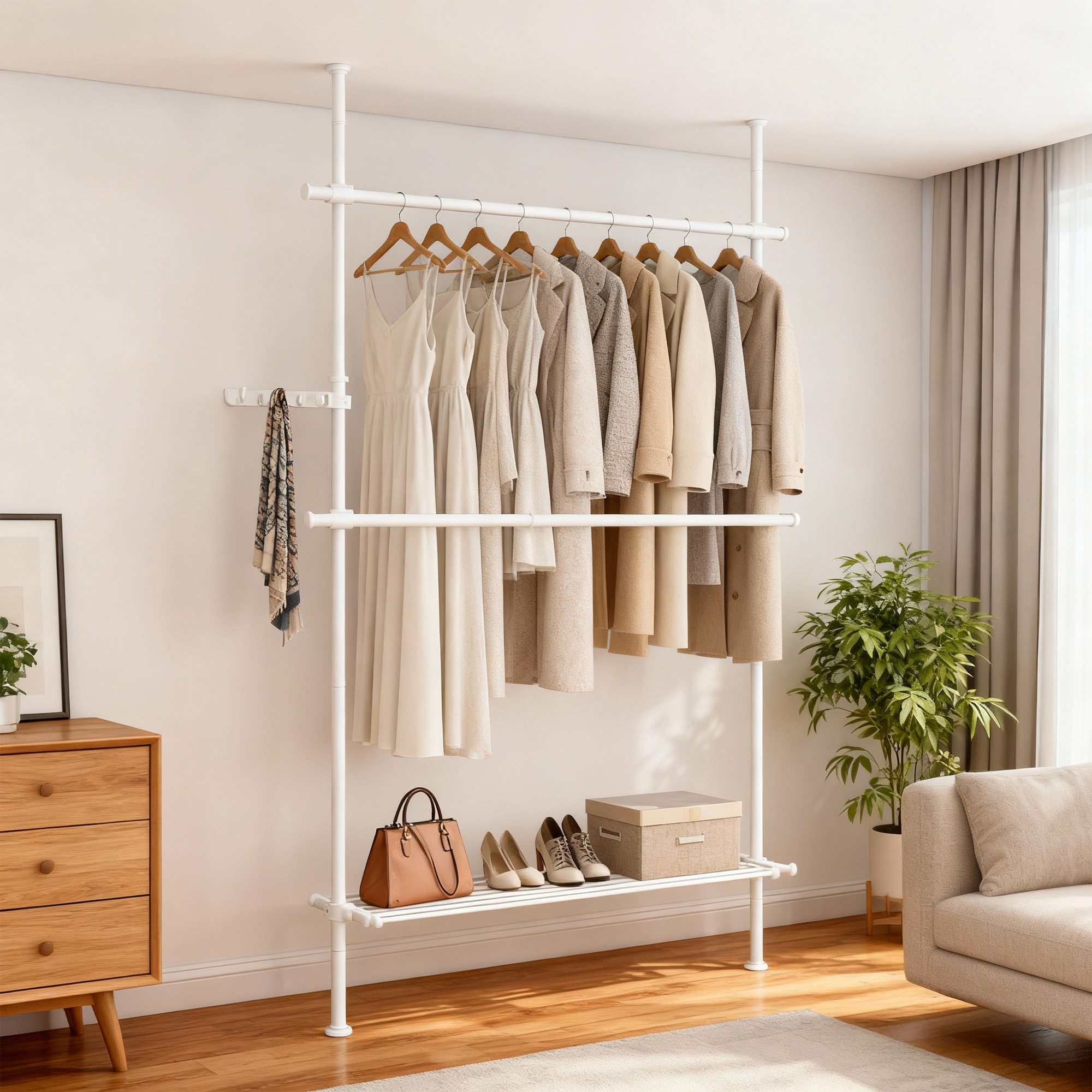 SONGMICS Kleiderständer Garderobenständer Kleiderschrank, deckenhoch, höhen- und breitenverstellbar, bis 47,5 kg belastbar