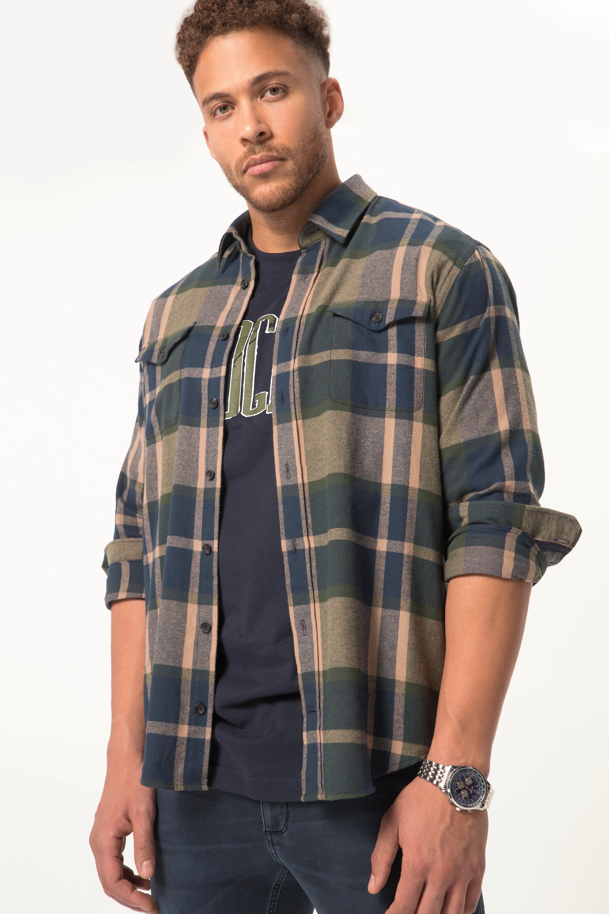 Businesshemd STHUGE Karo-Flanellhemd Langarm Modern Fit
