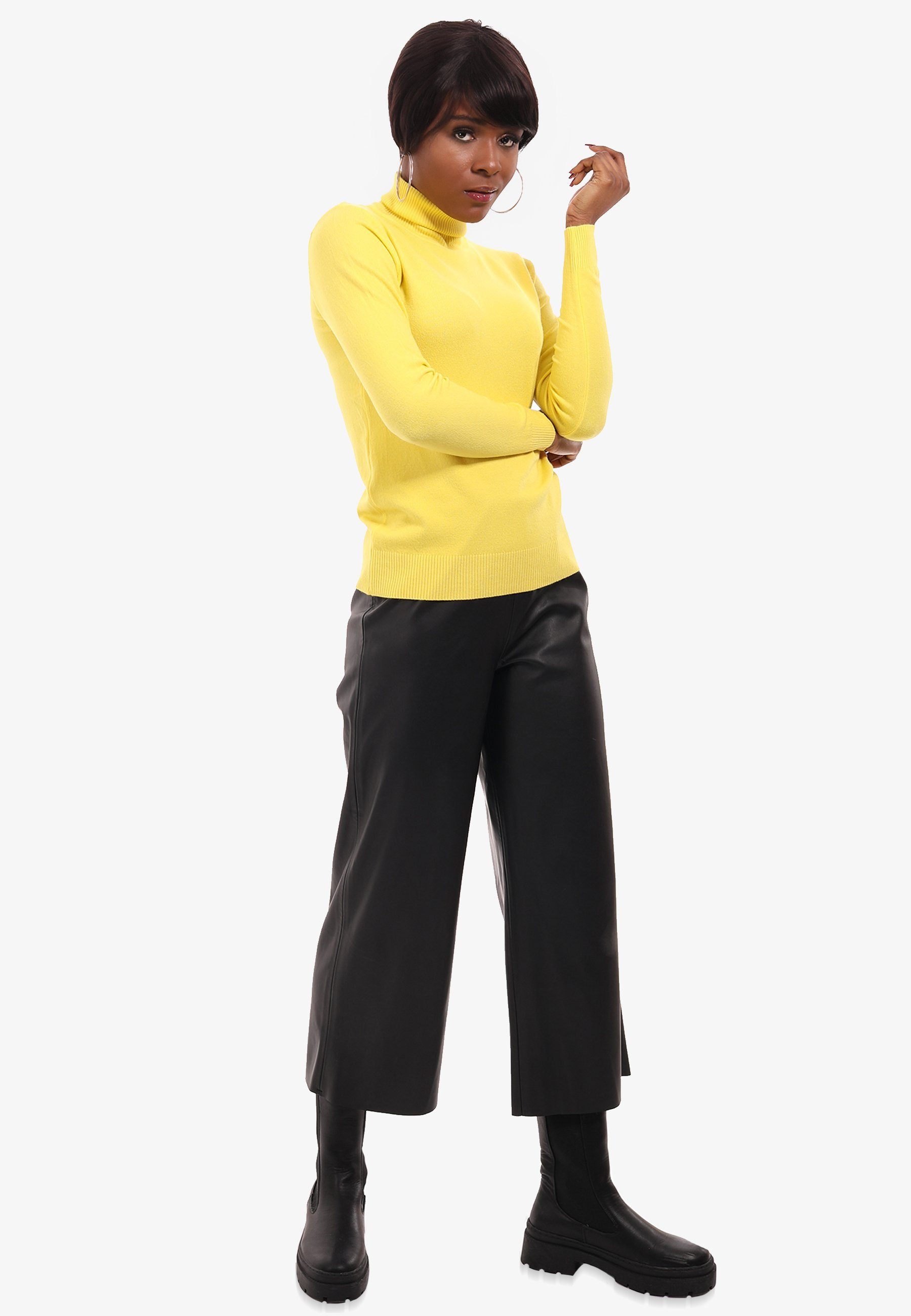 YC Fashion Pullover Style casual Rolli (1-tlg) Basic Rollkragenpullover gelb Elegant Freizeit & Casual Rollkragen