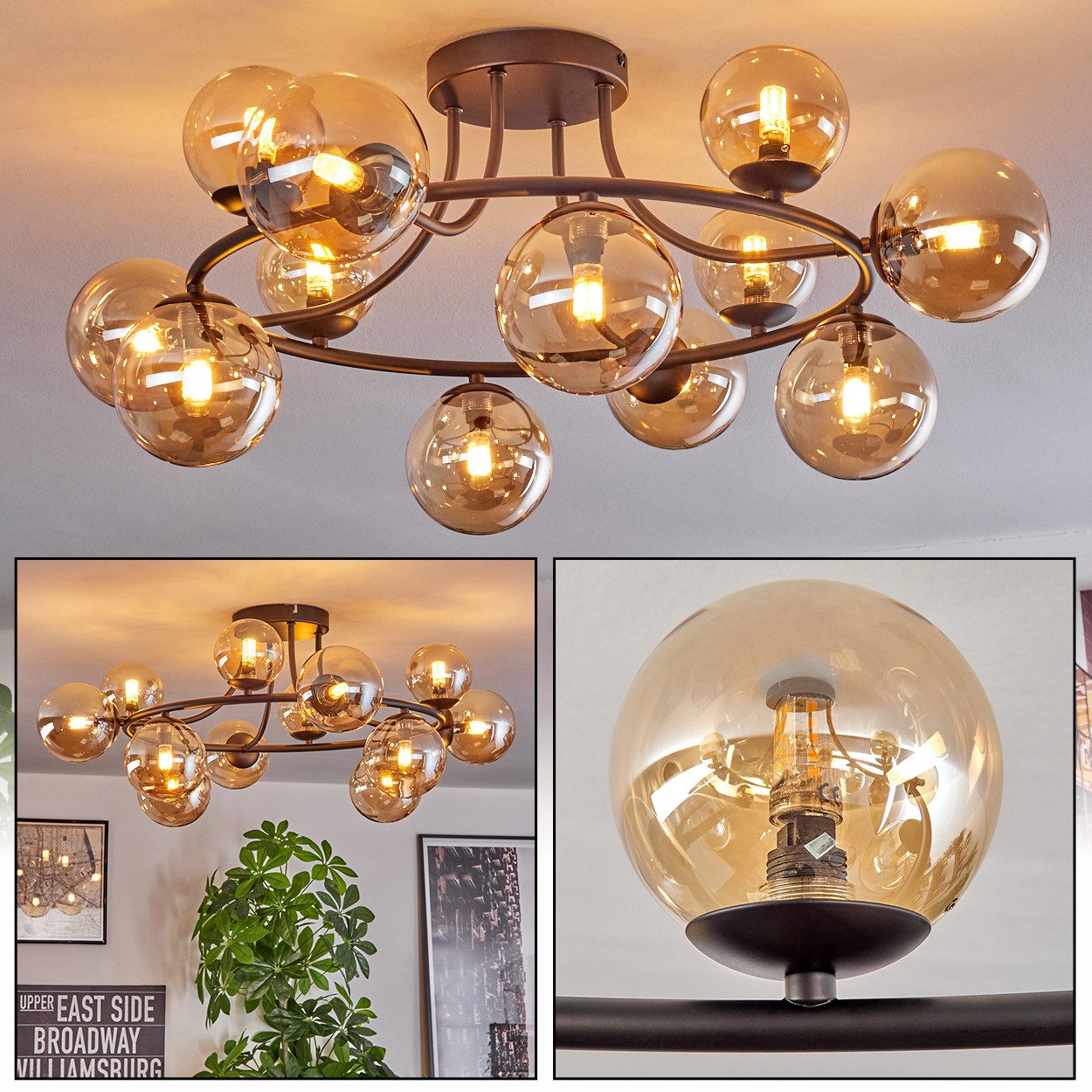 hofstein Deckenleuchte 12-flammige Deckenlampe aus Metall/Glas günstig online kaufen