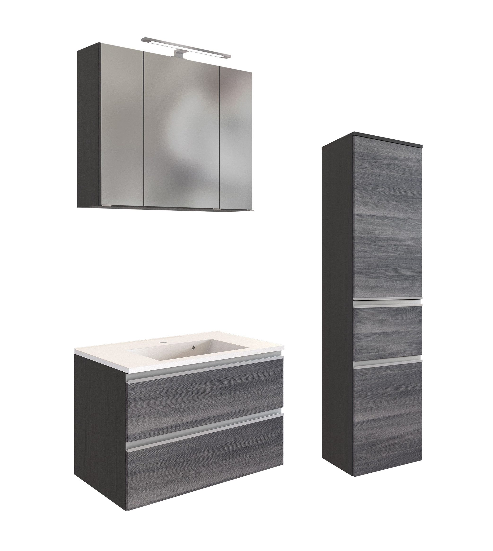 freiraum Badmöbel-Set Arezzo, (3-tlg., 3-tlg), (3-tlg) in Rauchsilber / Graphit