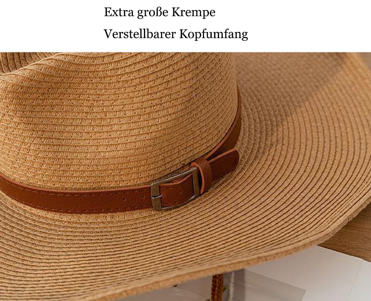Sonnenhut Unisex Sommer Herren Cowboyhut beige Panama GelldG Strohhut Stroh Sonnenhut Hut