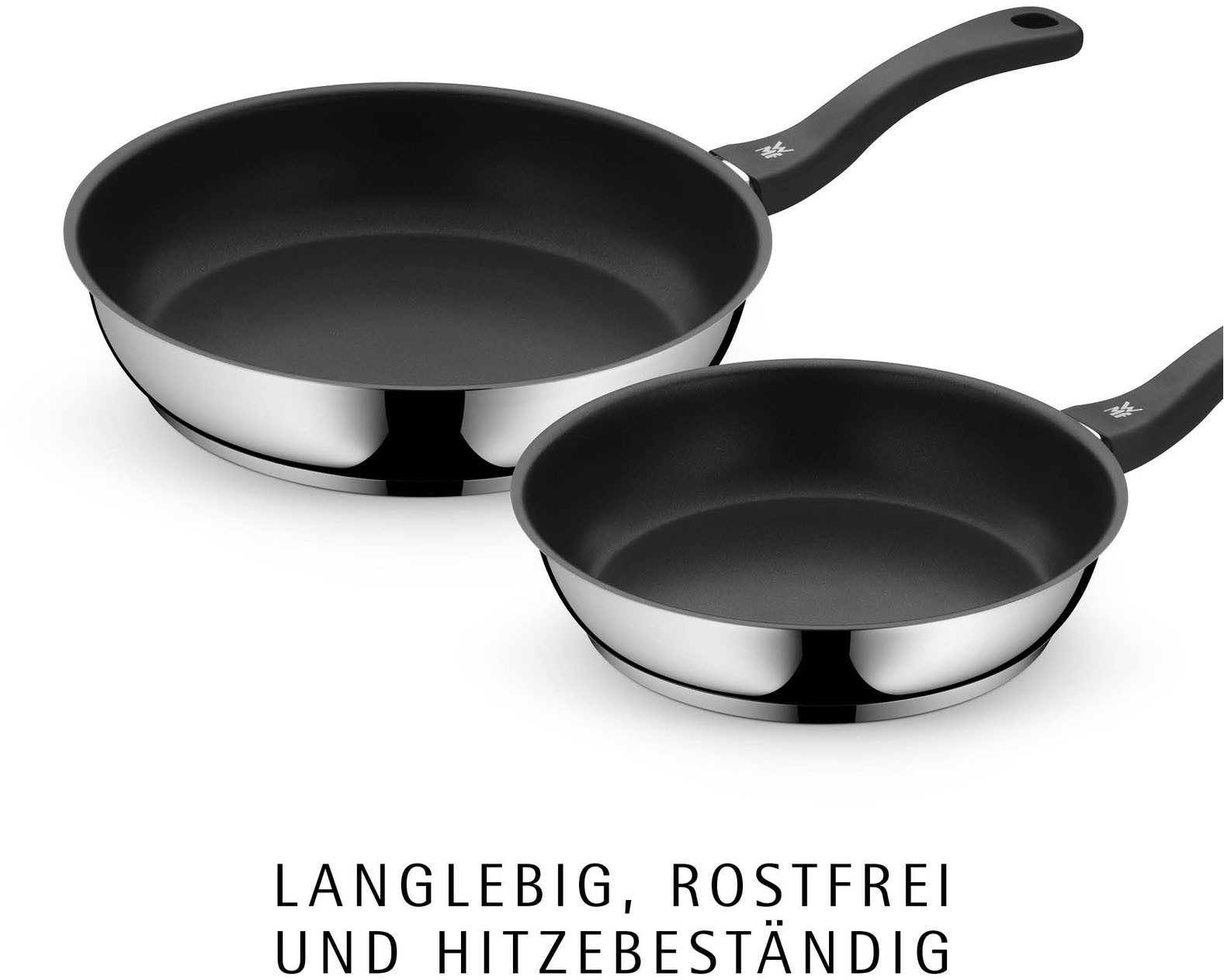 WMF Pfannen-Set Devil Bratpfanne 28 cm + 20 cm, Cromargan® Edelstahl Rostfrei 18/10 (Set, 2-tlg., Bratpfannenset (20 + 28 cm), Induktion, Antihaftbeschichtung, für alle Herdarten geeignet
