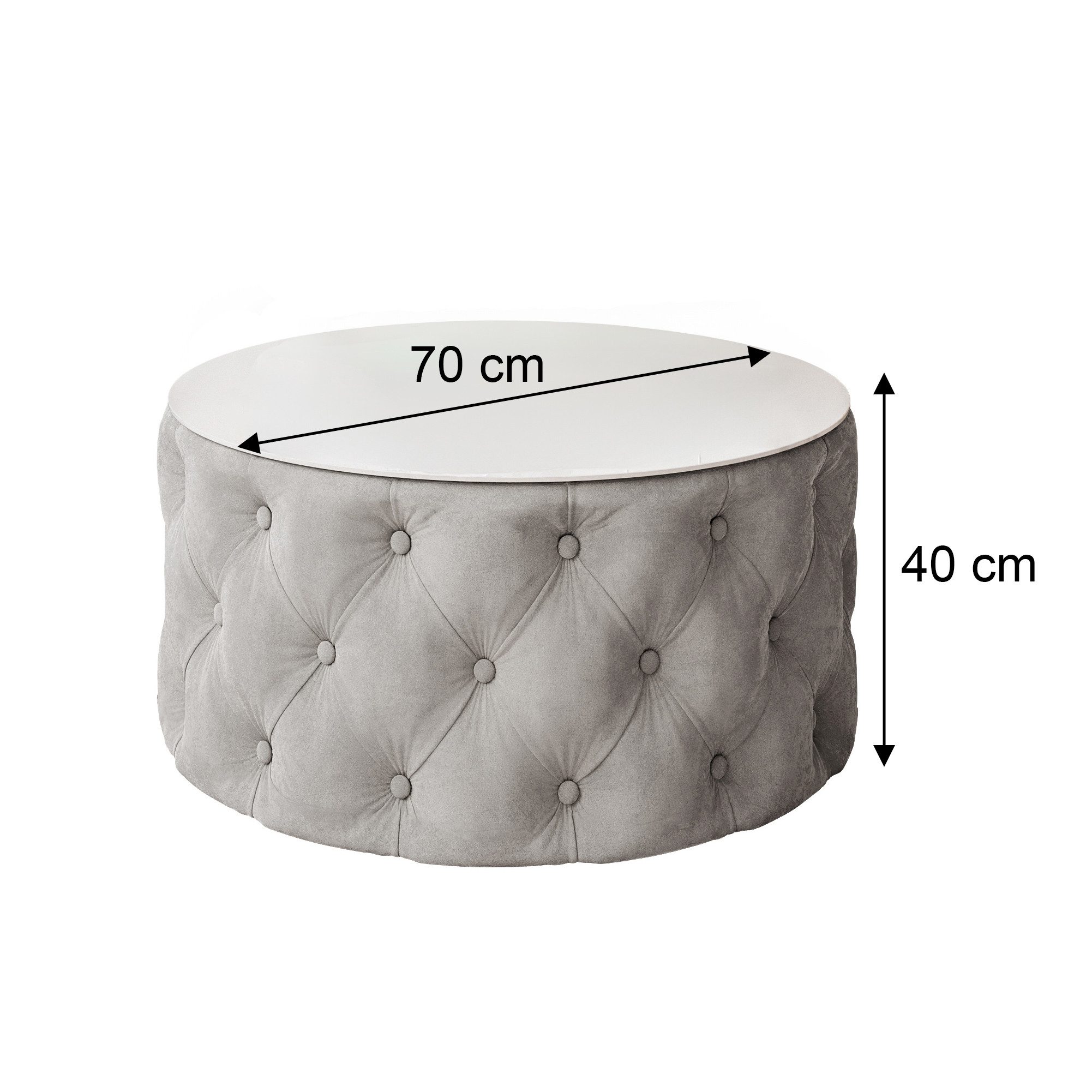 Lookway Couchtisch CHESTERFIELD 70 cm runder gepolsterter couchtisch, 70x40 cm – Bild 5 von 5