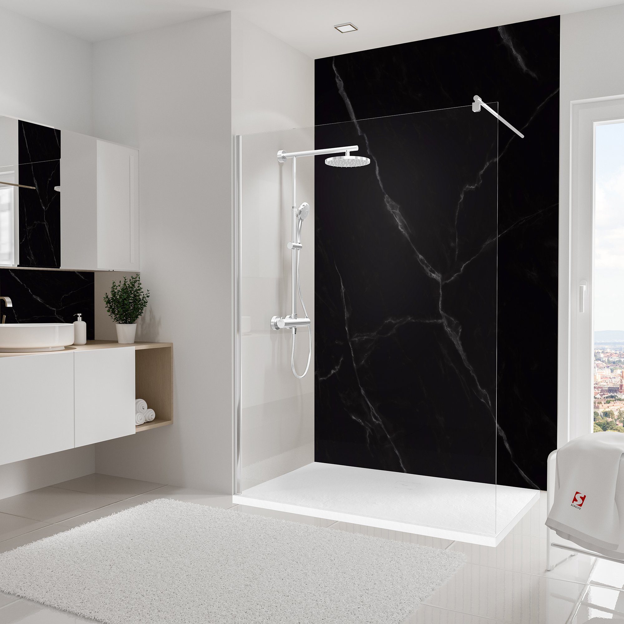 Schulte Badrückwand DecoDesign Softtouch, (1-tlg), 150x255 cm, Marmor Schwarz, Wandverkleidung, Duschrückwand