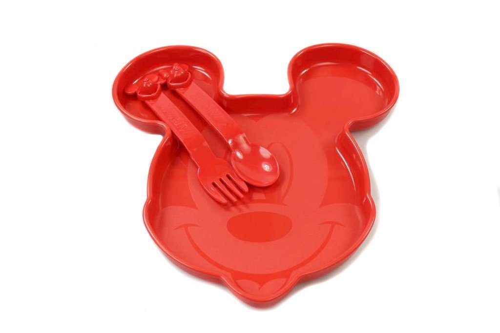 TUPPERWARE Vorratsdose Kinder Mickey-Maus Teller + Besteck rot + SPÜLTUCH, Bonboniere