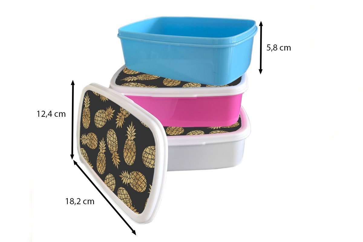 Gold Erwachsene, für Lunchbox Kunststoff Muster, - (2-tlg), - Brotbox MuchoWow Ananas Brotdose Kinder, Snackbox, Mädchen, rosa Kunststoff,