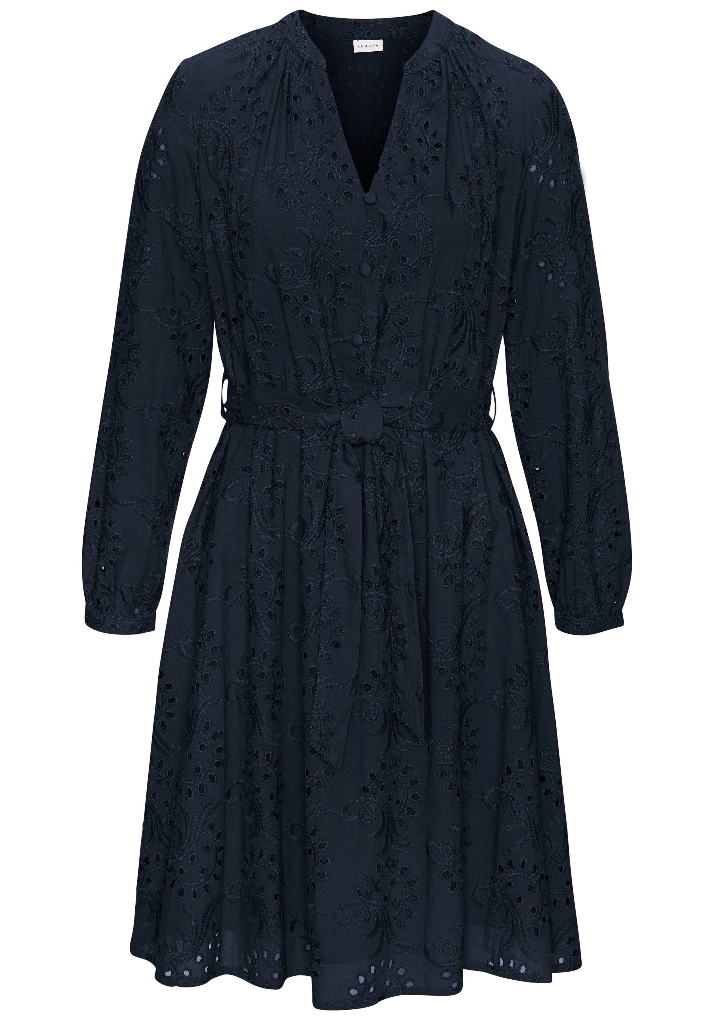 LASCANA Blusenkleid (mit Bindegürtel) und Lochstickerei, günstig online kaufen