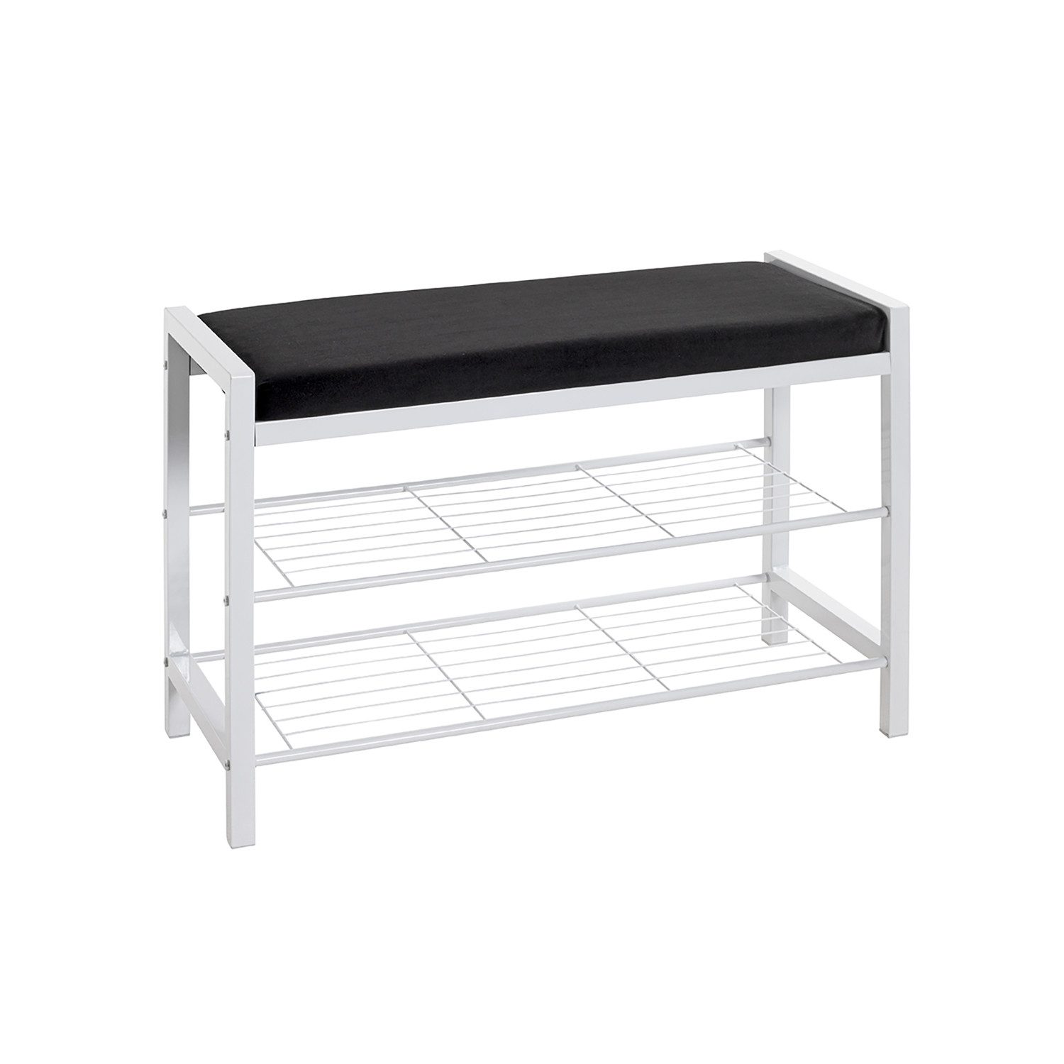 HAKU Schuhbank ENYA Bank - schwarz-weiß - Metall, Samtgewebe - H. 50cm x B. 75cm (1xSchuhbank, Schuhhocker - Schuhmöbel), Schuhregal - Schuhablage - Schuhschrank - Schuhaufbewahrung