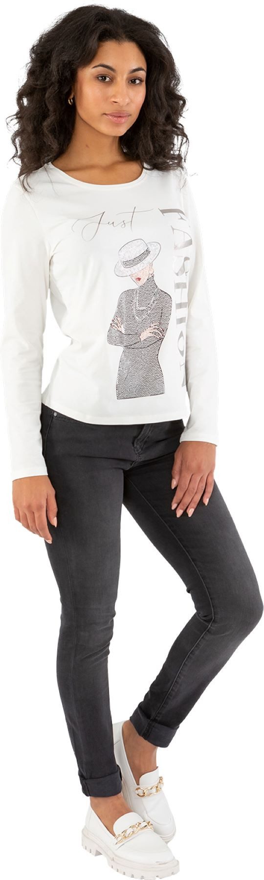 Gio Milano 3/4-Arm-Shirt G29-1117, Shirt "just Fashion" mit Strassbesatz leicht abgerundeter Saum