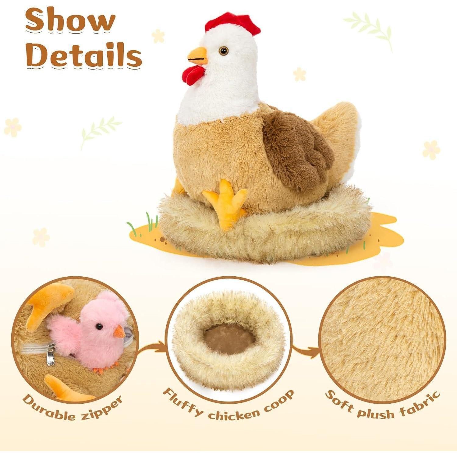 LuxusKollektion Kuscheltier Plüschtier Huhn XXL 36cm Küken Ei Geschenk Kinder Khaki-white