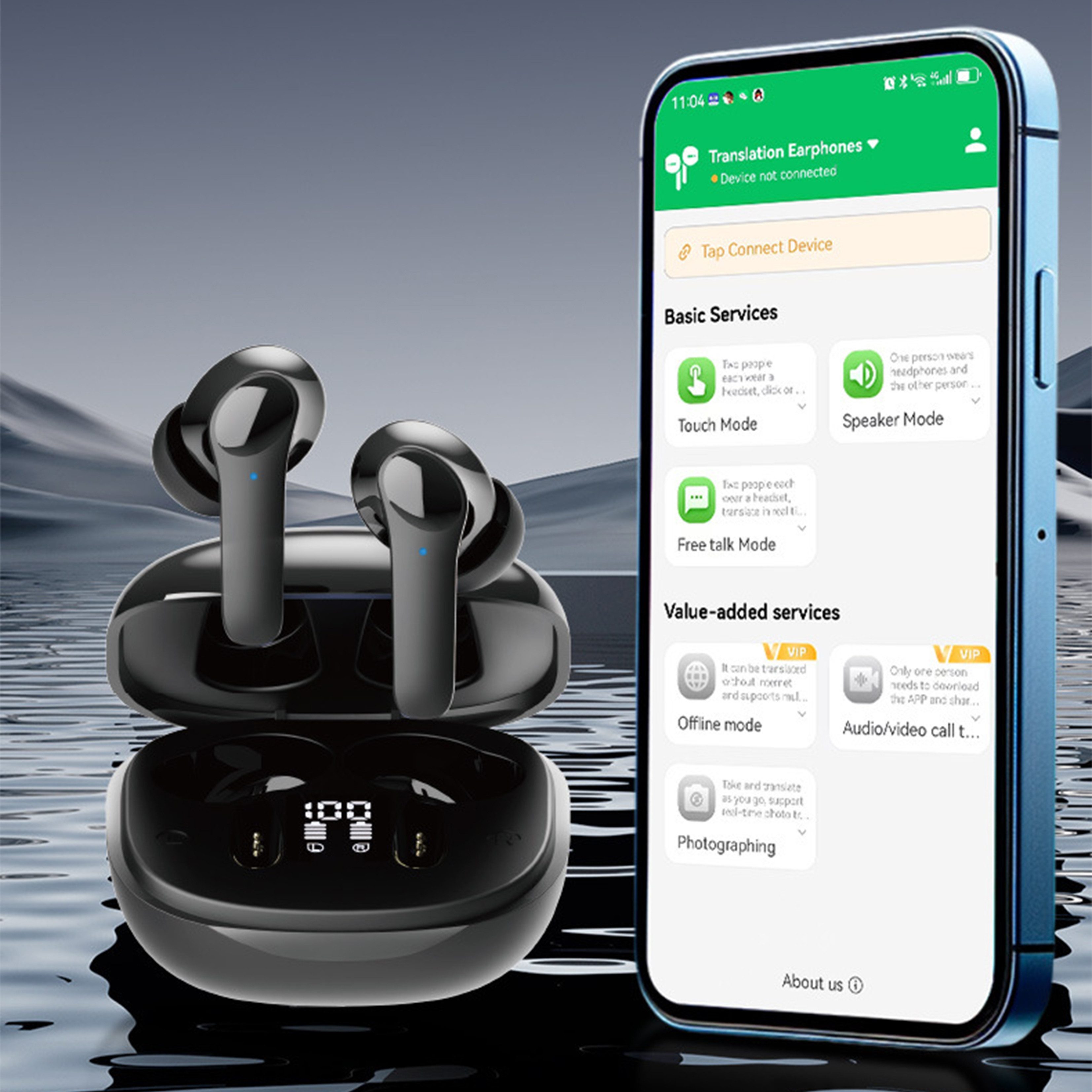 KINSI Übersetzungs-Ohrhörer Echtzeit-Übersetzer Kopfhörer mit 150 Sprachen Open-Ear-Kopfhörer (bluetooth, ANC Geräuschunterdrückung,Touch-Steuerung für Geschäft – Bild 5 von 5