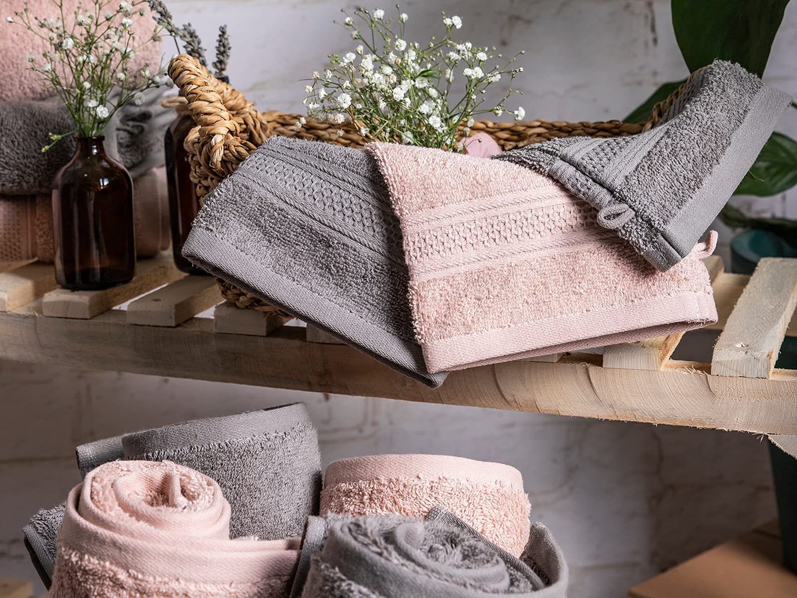 Rosa (Packung, Leich, Seiftuch Weich, 100% 10-tlg., Baumwolle 16x21 cm), Komfortec Waschhandschuhe aus Schnelltrocknend Set Frottee,