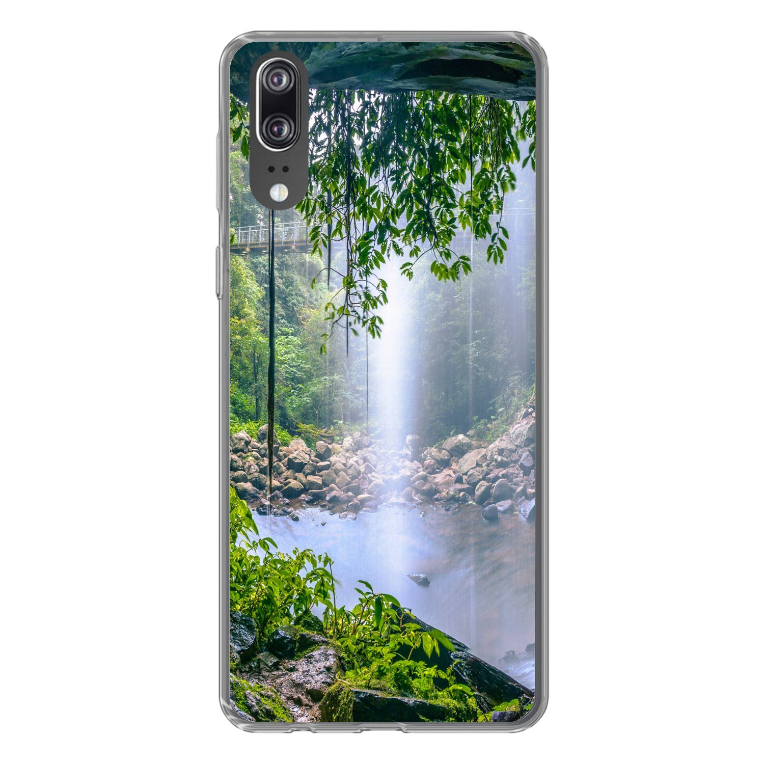 MuchoWow Handyhülle für Huawei P20 Dschungel - Regenwald - Wasser - Wasserfall - Pflanzen, Handy Case, Silikon, Bumper Case Dünn