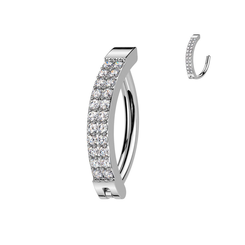 Taffstyle Bauchnabelpiercing Bauchpiercing Banane Clicker Scharnier Top Down Doppel Kristall Reihe (Bauchpiercing Banane Klicker Piercing mit Scharnier und funkelnden Kristallen), Aus hochwertigem Chirurgenstahl