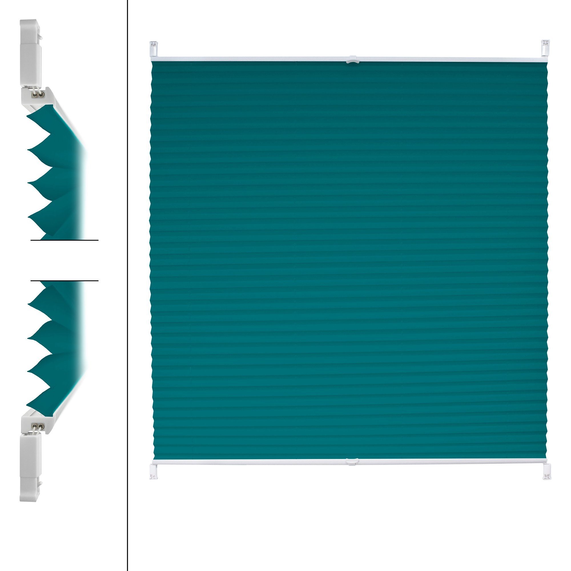 cm, mit Klemmfix Klemmfix, 65x150 Bohren inkl. Befestigungsmaterial, Klemmfix, ECD petrol, Plissee EasyFix ohne Petrol Klemmträger Germany, 65x150cm