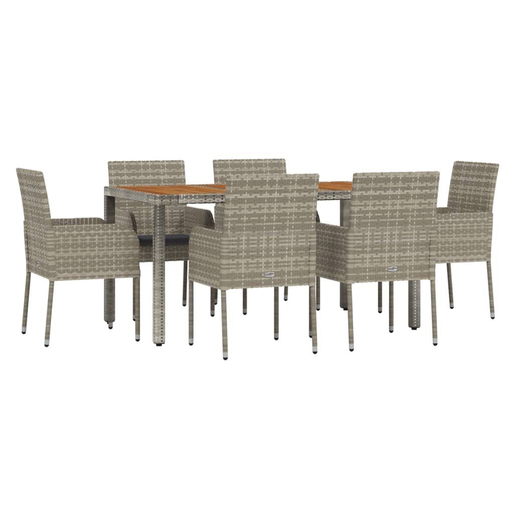 vidaXL Garten-Essgruppe 7-tlg. Garten-Essgruppe mit Kissen Grau Poly Rattan, (6-tlg)
