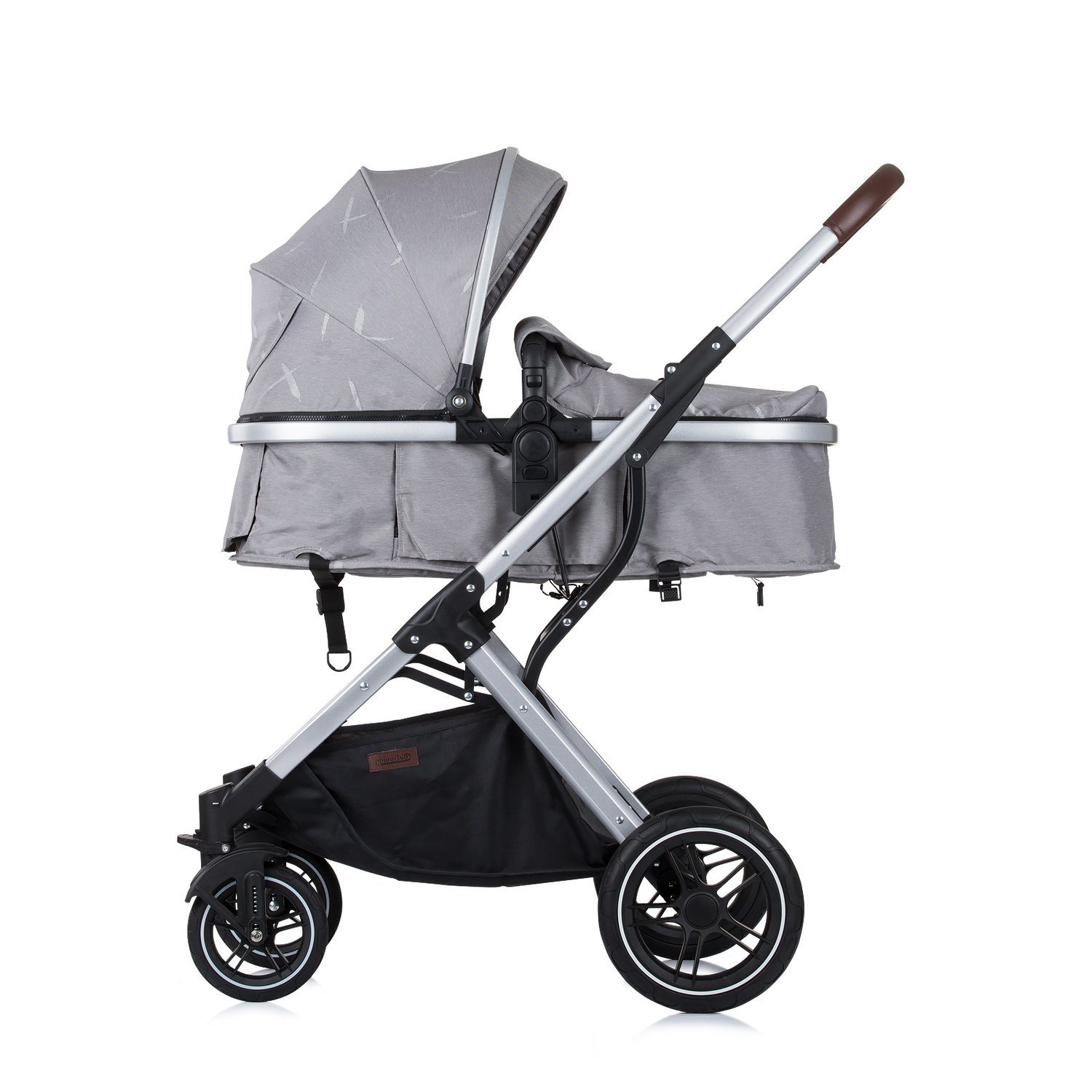 Chipolino Kombi-Kinderwagen Kinderwagen Zara 2 Schwenkräder 1, Korb Wickeltasche Hinterradbremse grau in