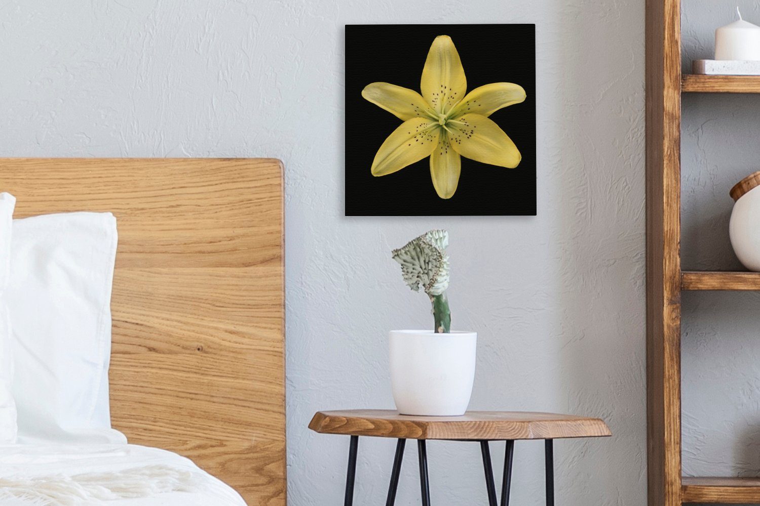 Schlafzimmer für Wohnzimmer St), Leinwandbild Eine Bilder gelbe OneMillionCanvasses® Lilienblüte Hintergrund, Leinwand (1 auf schwarzem