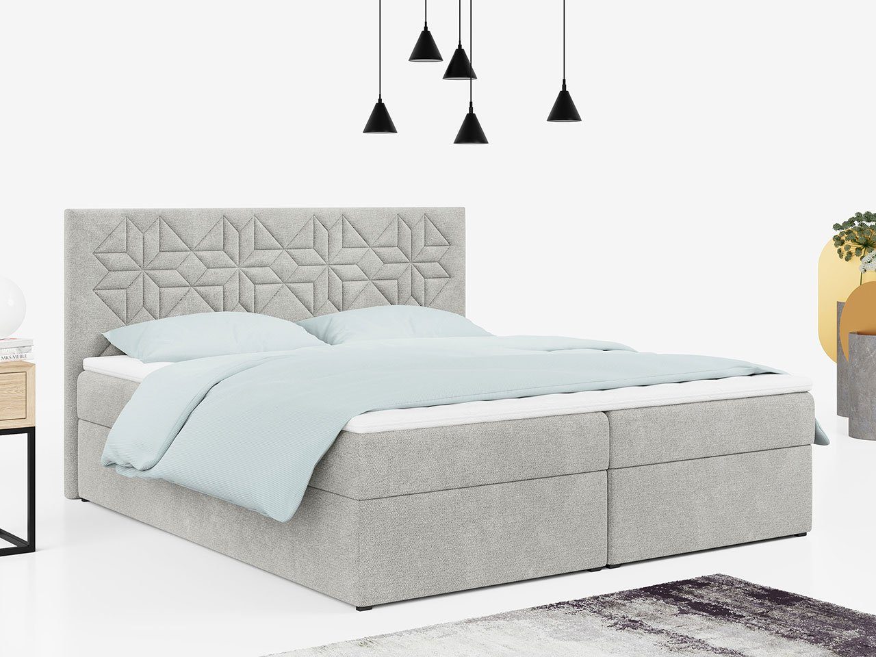 MKS MÖBEL Boxspringbett STELLE 1, Doppelbett mit Multipocket - Matratze - Modern Bett