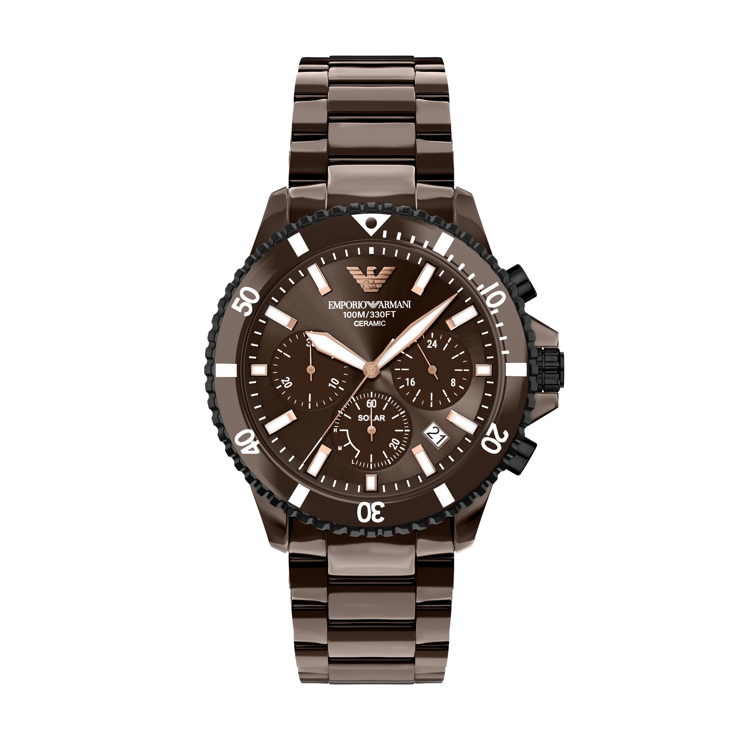 Emporio Armani Chronograph WORLD EXPLORER AR70025, Armbanduhr, Solar, Keramik, analog, Tag, Stoppfunktion