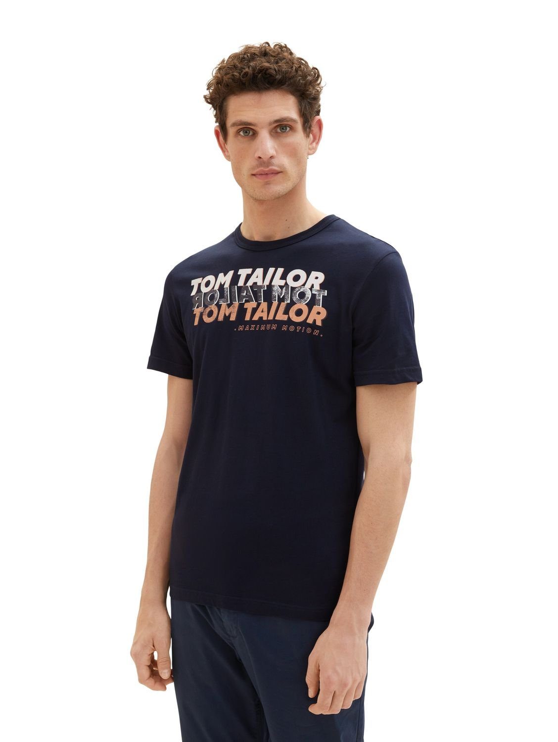 TAILOR 10668 WORDING T-Shirt (1-tlg) aus Baumwolle Captain LOGO Blue Sky TOM