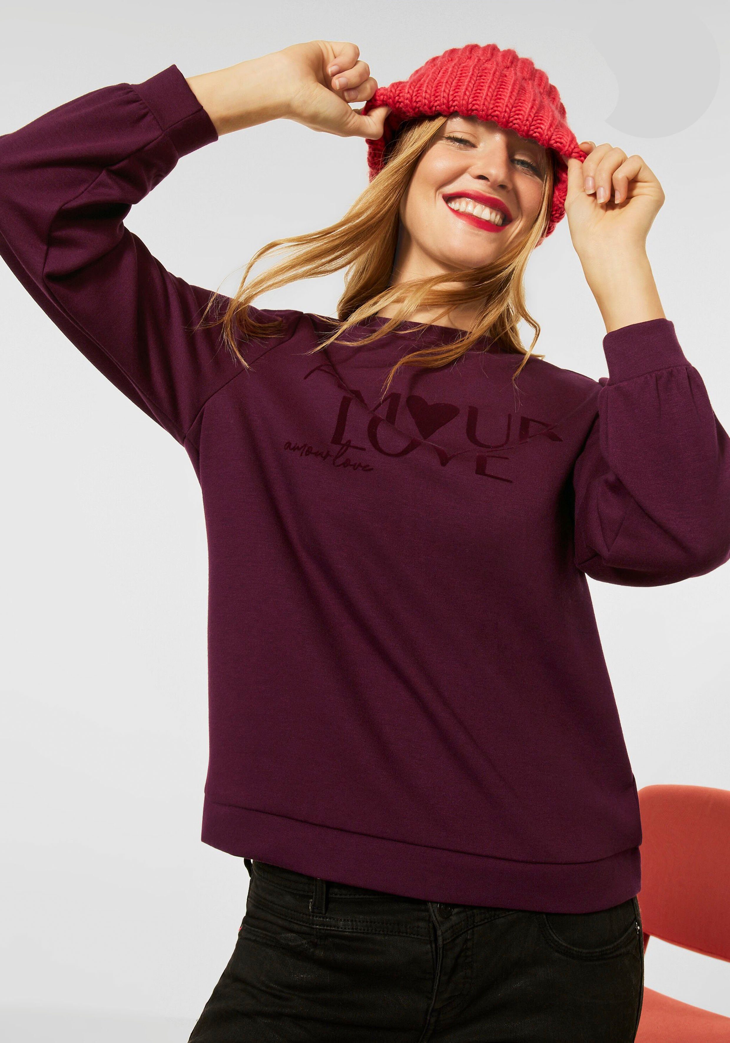 Damen Pullover STREET ONE Sweatshirt mit Artwork-Flockprint