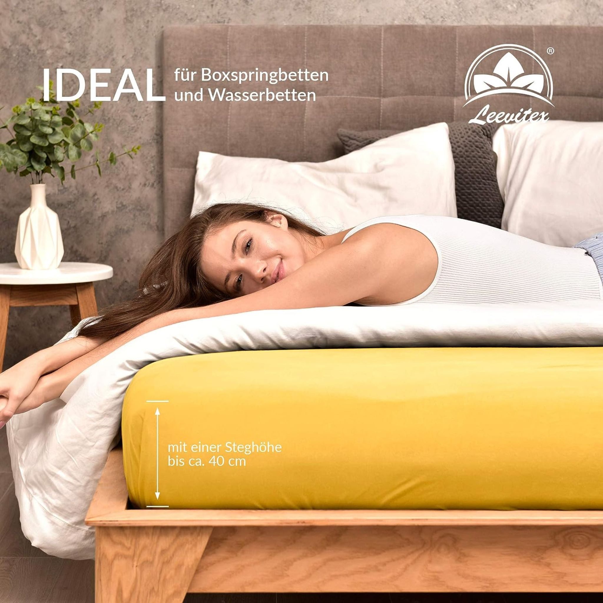leevitex® Spannbettlaken verschiedene Größen, Stoffgewicht 170 g/m², 40 cm Steghöhe, Jersey, Gummizug: rundum, (1 Stück), verschiedene Farben, OEKO-TEX® STANDAR – Bild 4 von 5