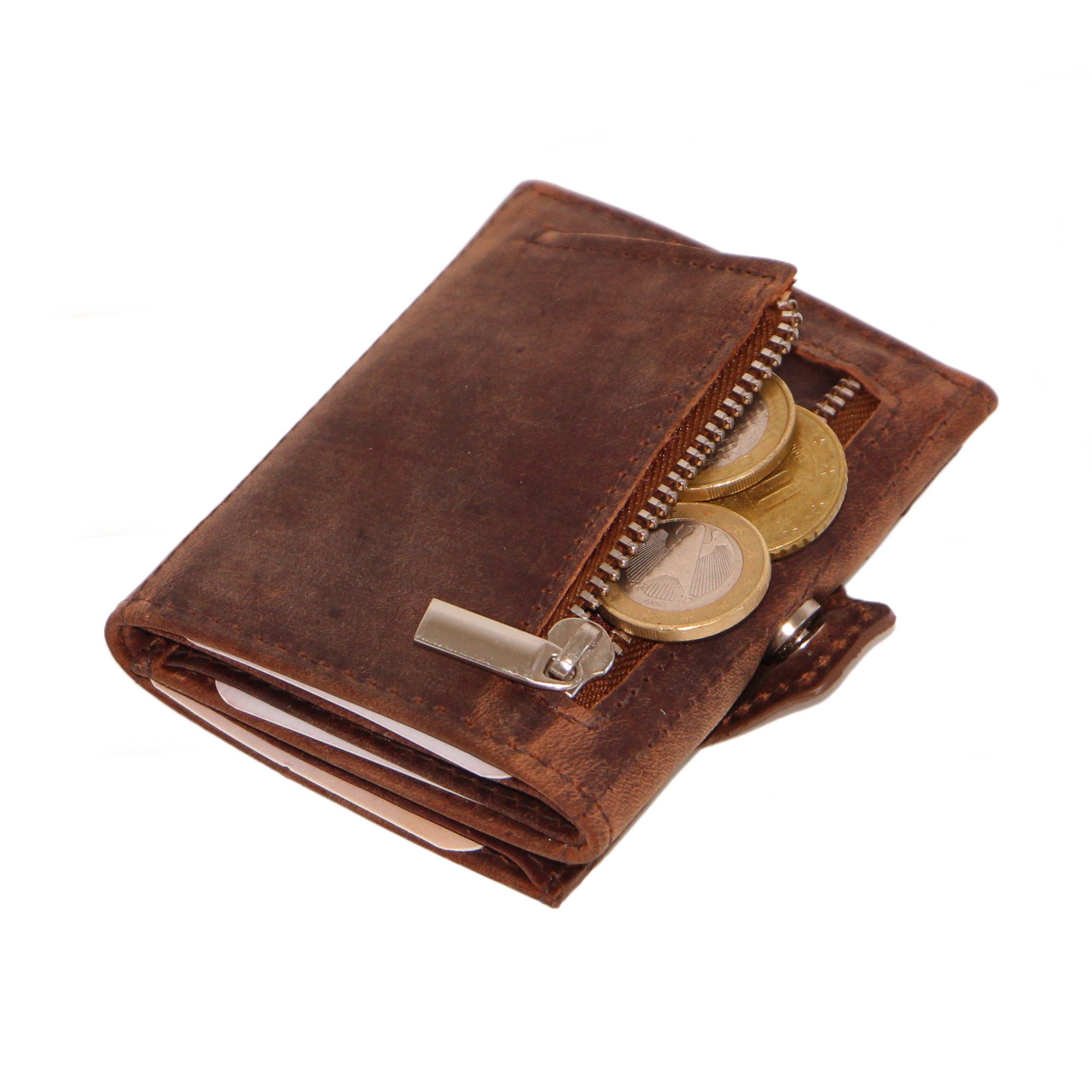 ALMADIH Mini Geldbörse Leder SP4 Portemonnaie Herren mit RFID Slim Wallet Mini Geldbörse