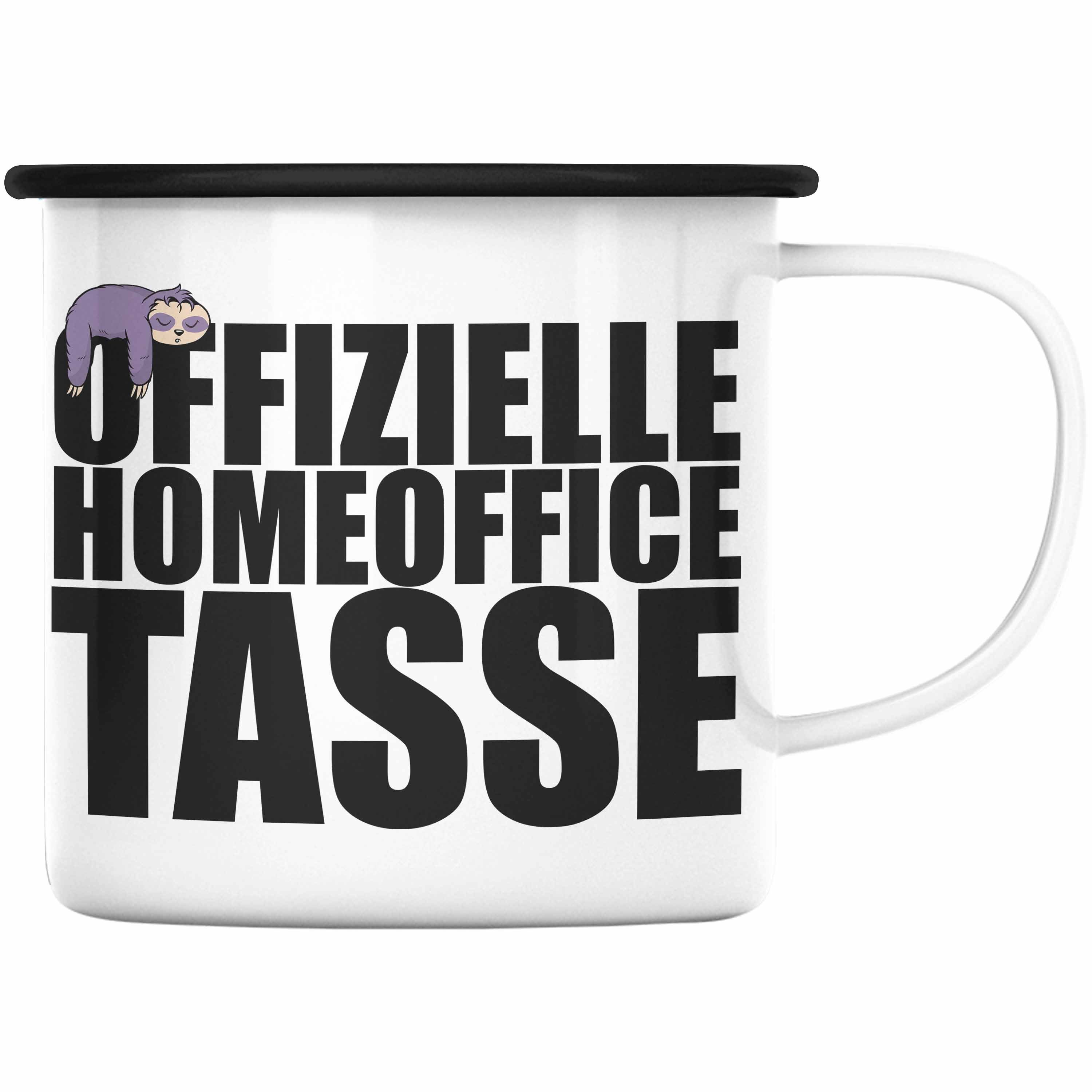 Trendation Thermotasse Trendation - Offizielle Homeoffice Emaille Tasse Faultier Lustig - Geschenk Männer, Home Office Spruch KaffeEmaille Tasse Beidseitig Bedruckt Schwarz | Teetassen