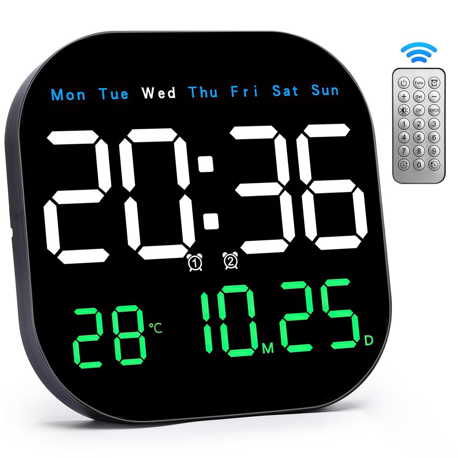 Wanduhr Wanduhr Digitale mit Fernbedienung, LED Digitale Uhr 18,5 x 18,5 cm