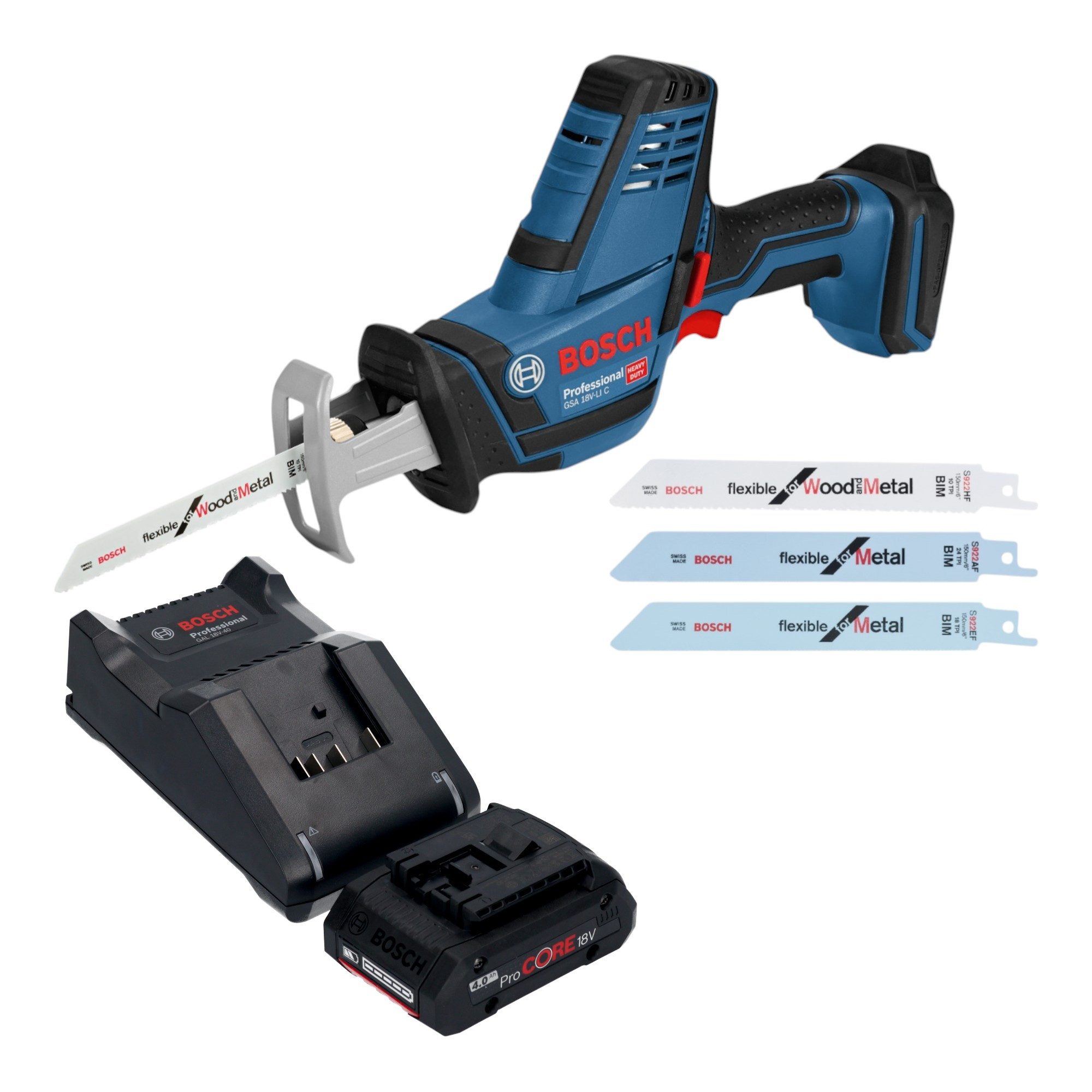 Bosch Professional Akku-Reciprosäge GSA 18V-LI C Professional 18V + 1x ProCORE Akku 4,0Ah + Ladegerät