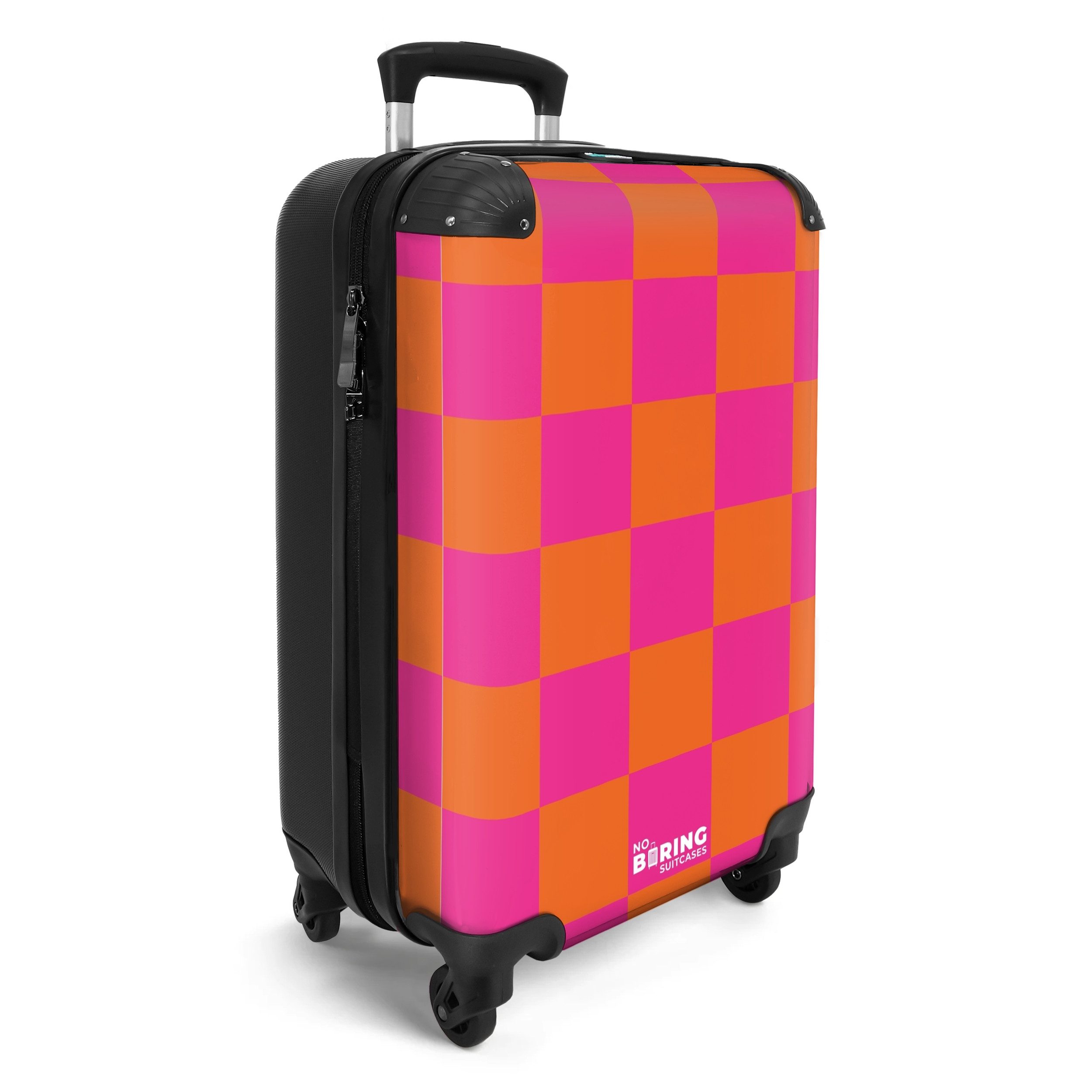 NoBoringSuitcases.com© Hartschalen-Trolley Rosa mit orangefarbenem Schachbr günstig online kaufen
